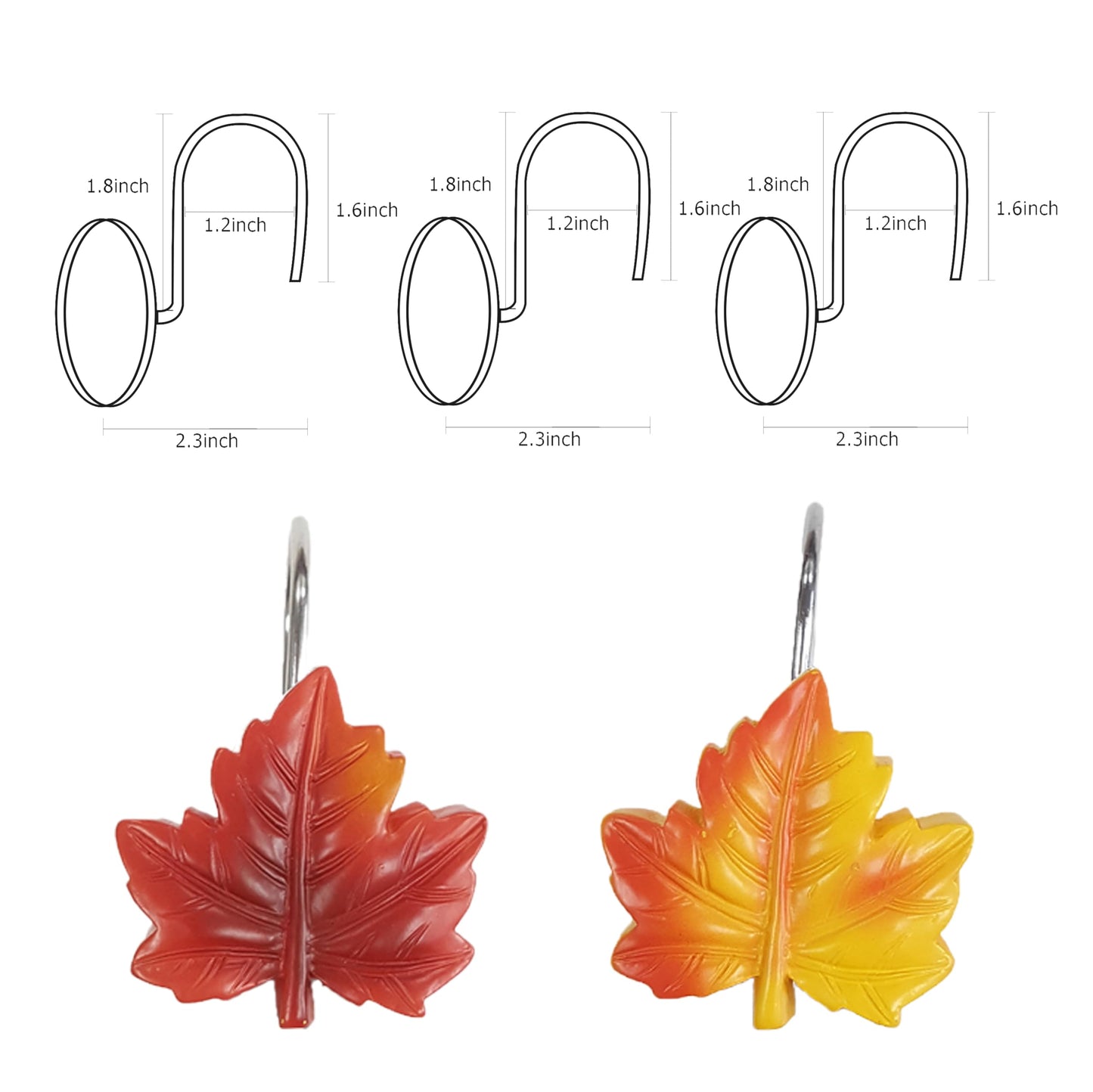 YUKUNTANG Maple Leaf Shower Curtain Hooks, 12 Pcs Fall Autumn Decorative Shower Sliding Hooks Resin Pothook Bathroom Rolling Hangers for Halloween Thanksgiving Christmas Bedroom Decor