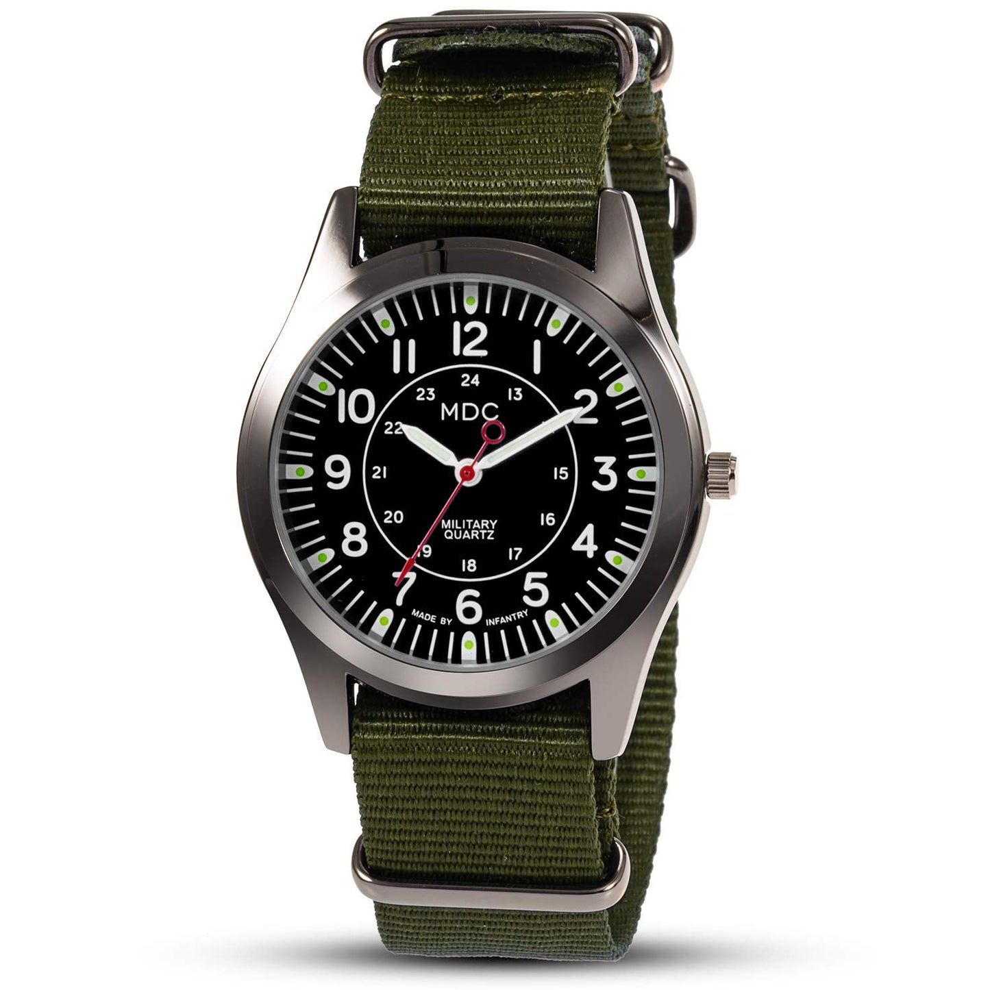 Infantry Black Military Watches for Men Tactical Wrist Watch Outdoor Sport Field Analog Work Army Wristwatch Men's Green Nylon Band by MDC