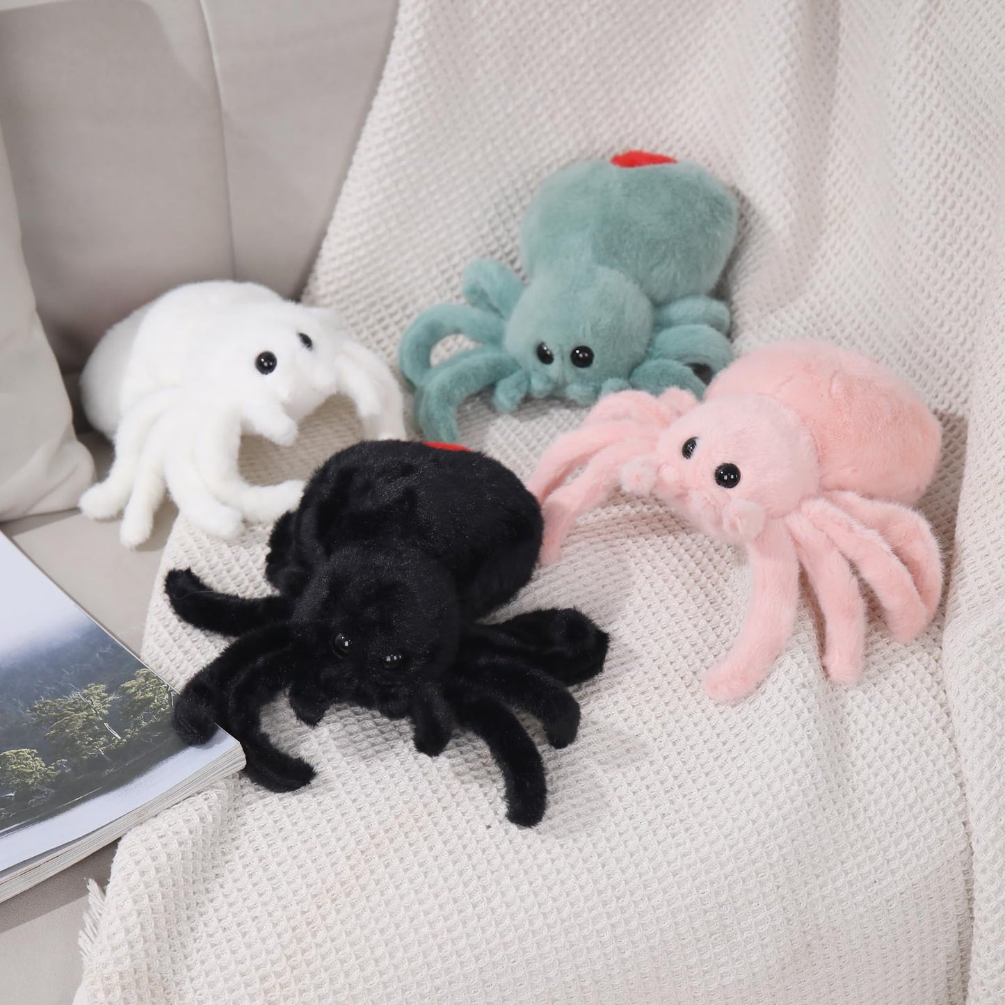 XItbyja Halloween Spider Plush,Spider Stuffed Animal Toy,Cute Spiders Plushie,9.8inch Huggable Jumping Spiders Toy,Adorable Pillow Doll for Kids Halloween Decor,White