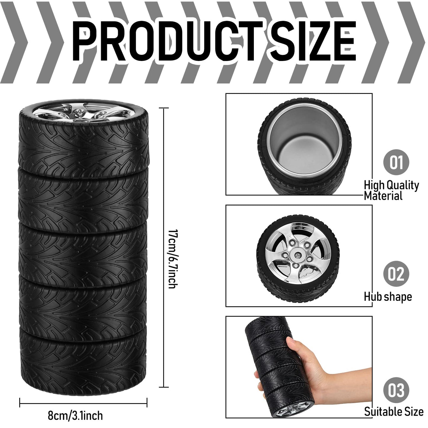 Yungyan 3 Pcs Tyre Water Bottle Gift for Man Fathers Day Dad Gifts Stainless Steel Coffee Tea Mug with Tool Fork and Spoon for Halloween Thanksgiving Christmas Valentine Car Lover Birthday Gift