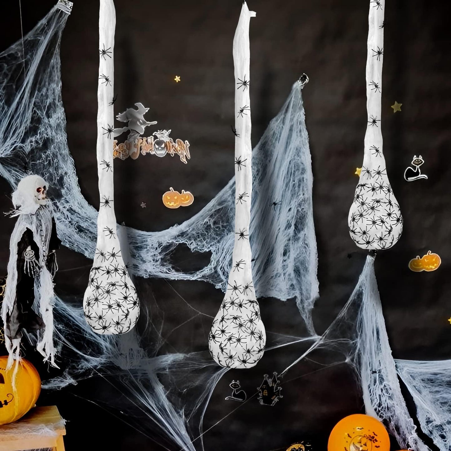 3pcs Halloween Spider Egg Sacs - 41 Inch Spider Egg Decoration with LED Lights for Yard, Lawn, Tree, Party, Indoor, Outdoor