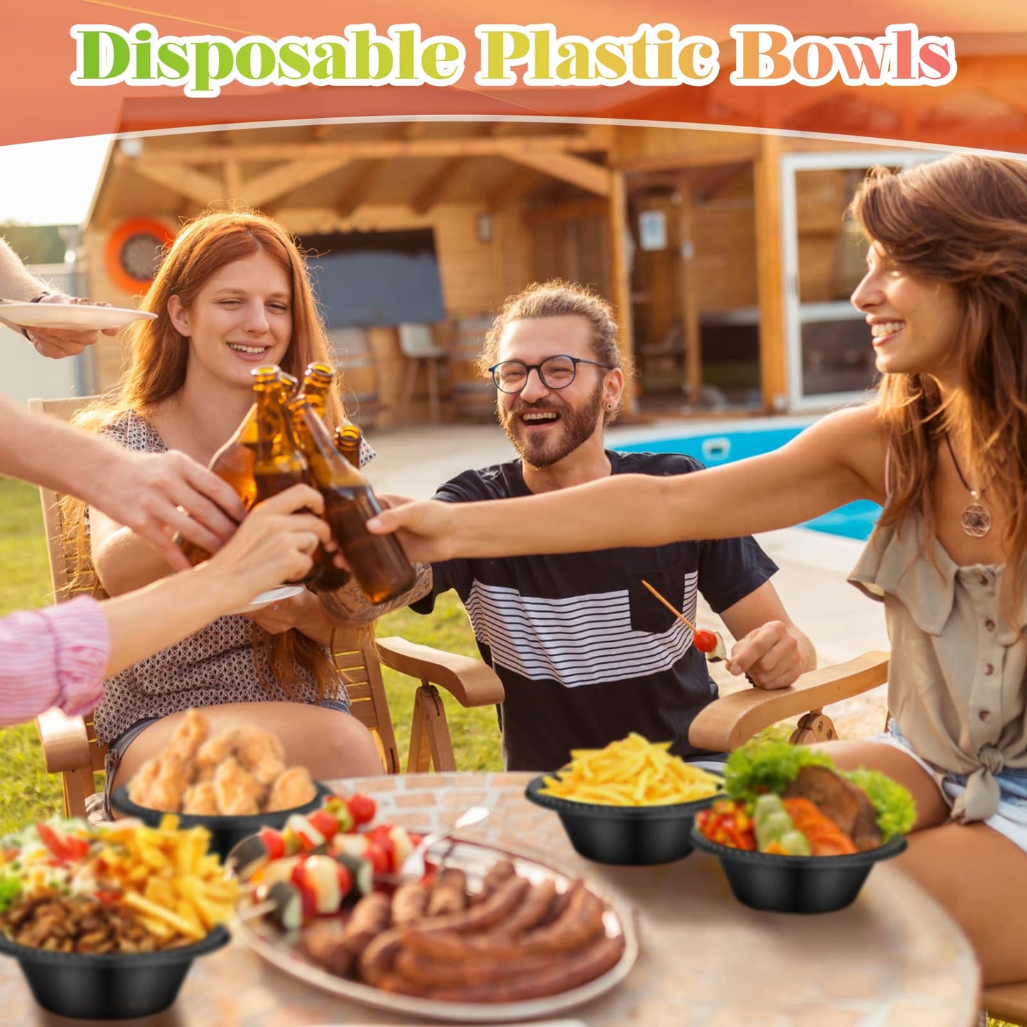 Lallisa 100 Pcs 12oz Black Disposable Plastic Bowls Halloween Dessert Cups Ice Cream Snack Salad Soup Food Serving Bowls for Halloween Party Favor Picnic