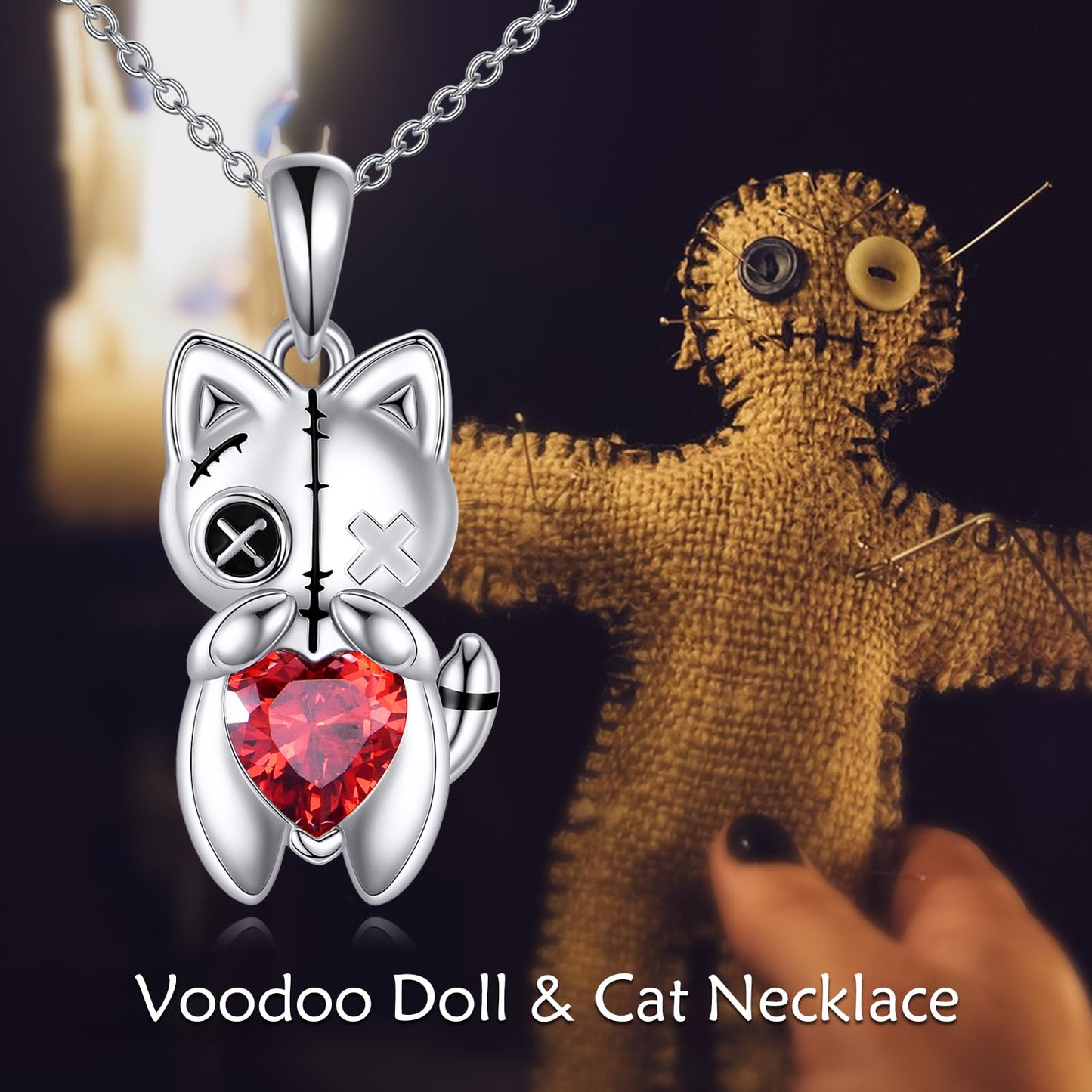 YFN Voodoo Cat Necklace Sterling Silver Gothic Pendant Witch Jewelry Witchy Gifts for Women