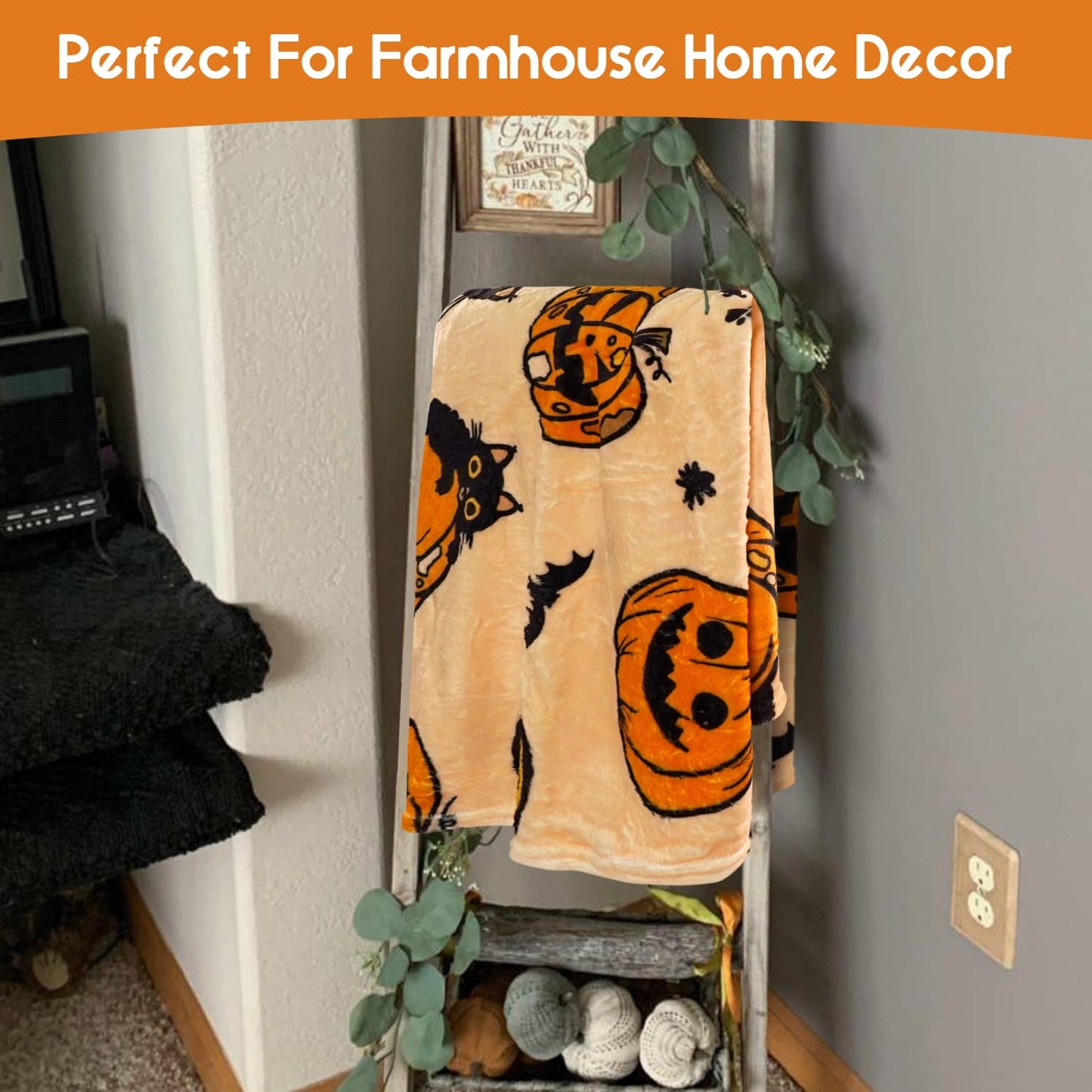 Yiyhuxf Halloween Blanket,Fall Halloween Black Cats Pumpkins Bats Spiders Fleece Blankets, for Women Flannel Throw Blanket for Home Living Room Couch Bed Chair or Dorm Decor 60"x50"