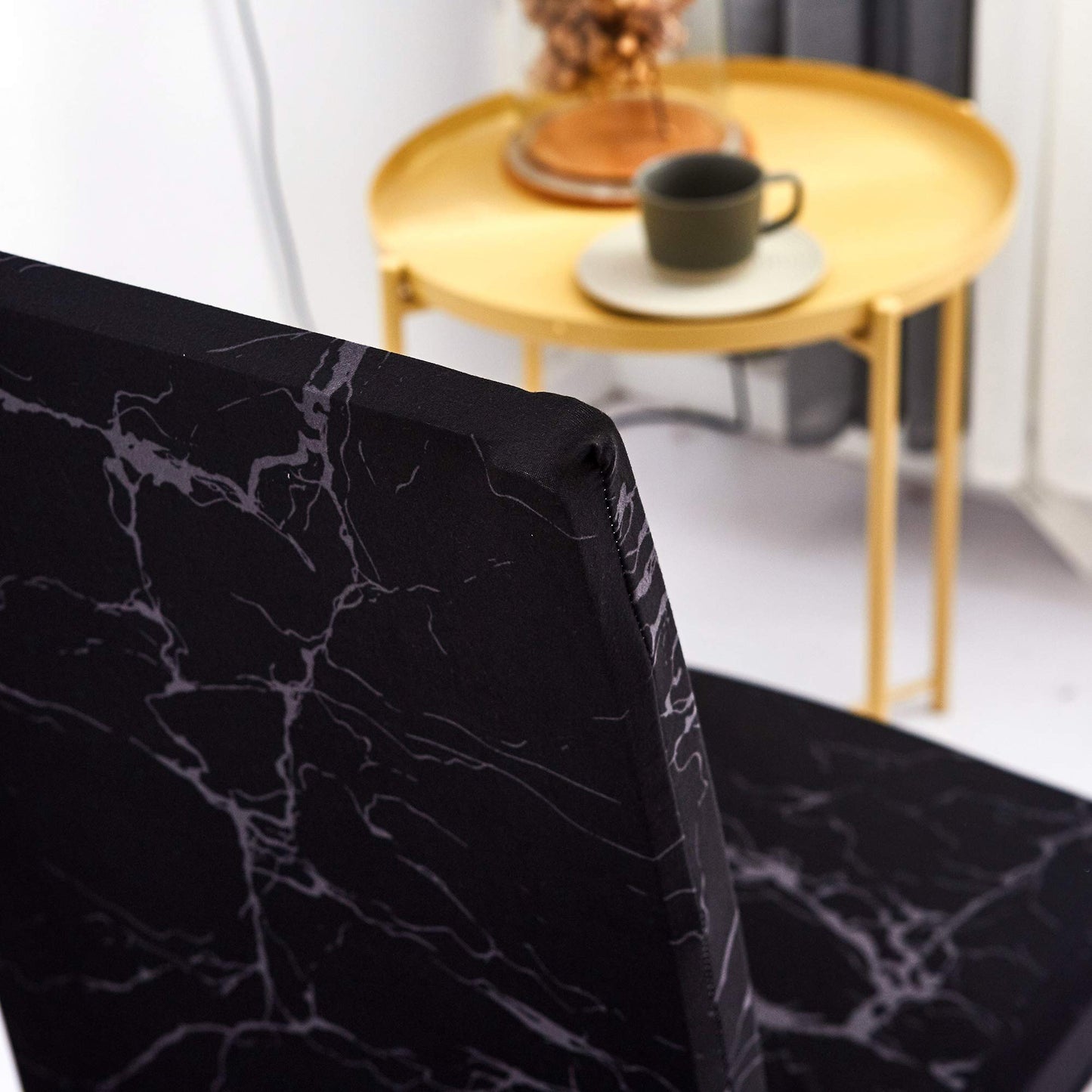 Yiaizhuo Chair Covers for Dining Room Set of 6 Pack Black Marble Slipcovers High Back Chairs Cover Stretch Spandex Slipcover for Wedding Party Restaurant