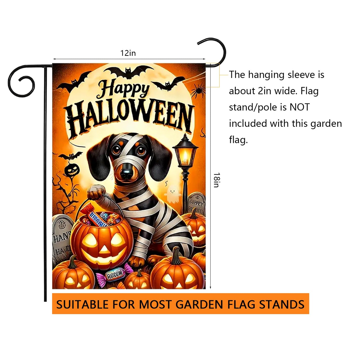 YBHWOGI Halloween Dog Garden Flag 12x18 Inch Double Sided Pumpkin Garden Flag Halloween Decorative Yard Flag for Outside, Patio, Porch and Lawn
