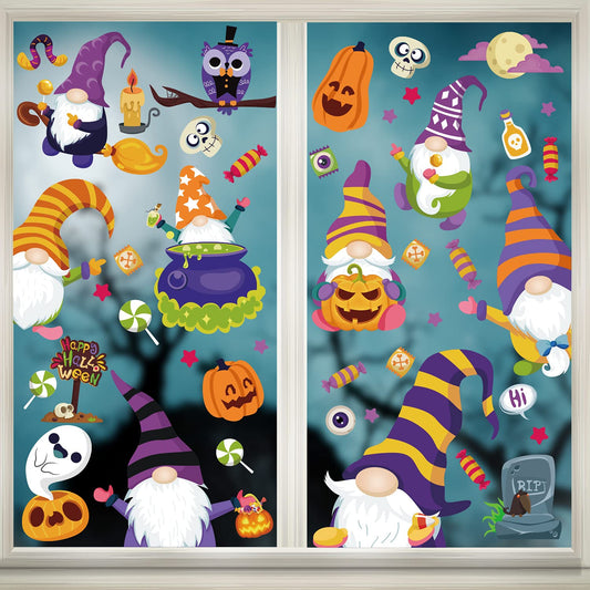 LOKIPA Halloween Gnome Window Clings Decals Decorations, 8 Sheets Window Stickers for Halloween Windows Glass Decorations