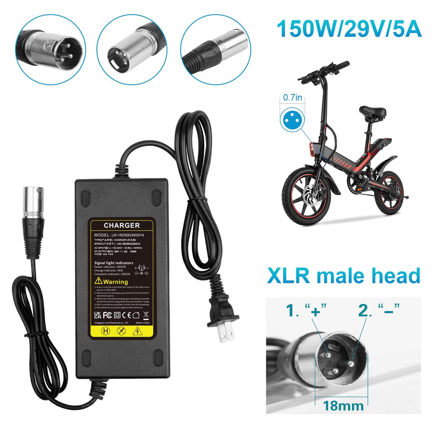 24V 5A 3-Pin Male XLR Connector Battery Charger for Lakematic, Pride Mobility, Jazzy Power Chair, Drive Medical, Golden Technologies, Shoprider, Rascal 200T/500T/301 PC 24BC5000TF-1
