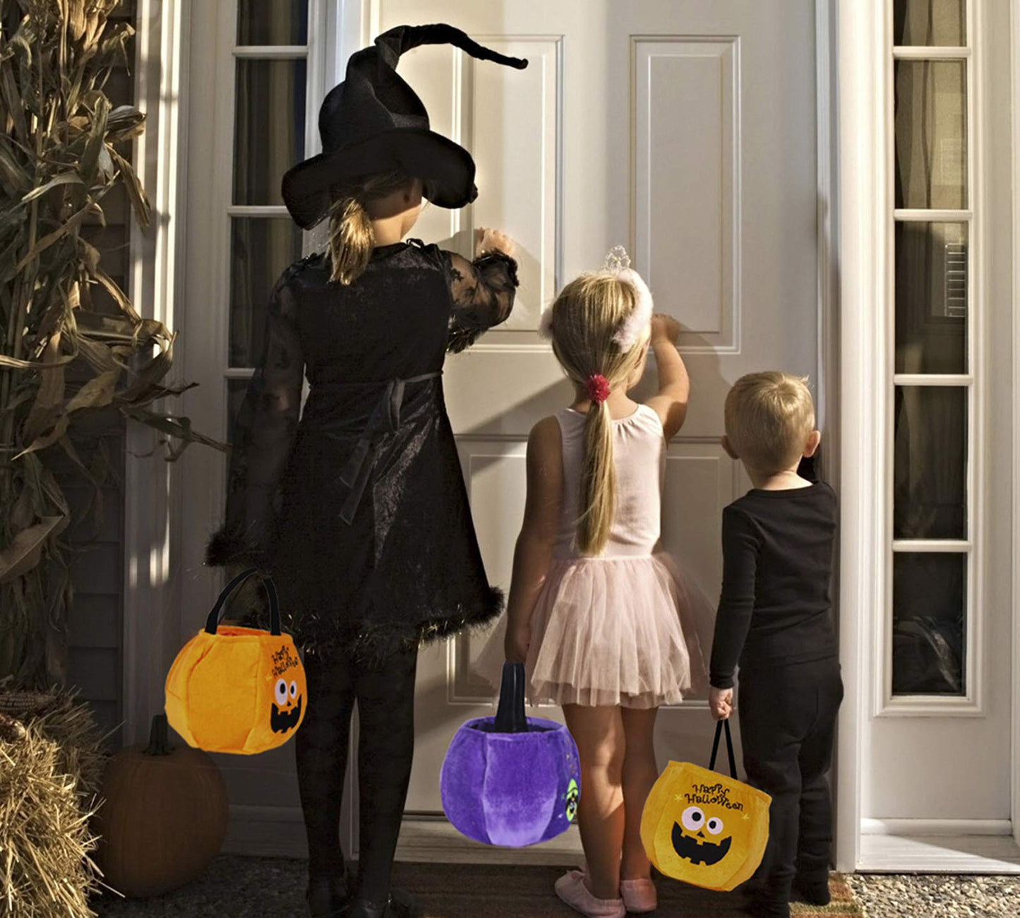 YIVEKO 2 Pieces Halloween Trick or Treat Bags for Kids Candy Gags Large Reusable Pumpkin Bags Tote Canvas Bag for Trick or Treating Party Favor Bags for Halloween