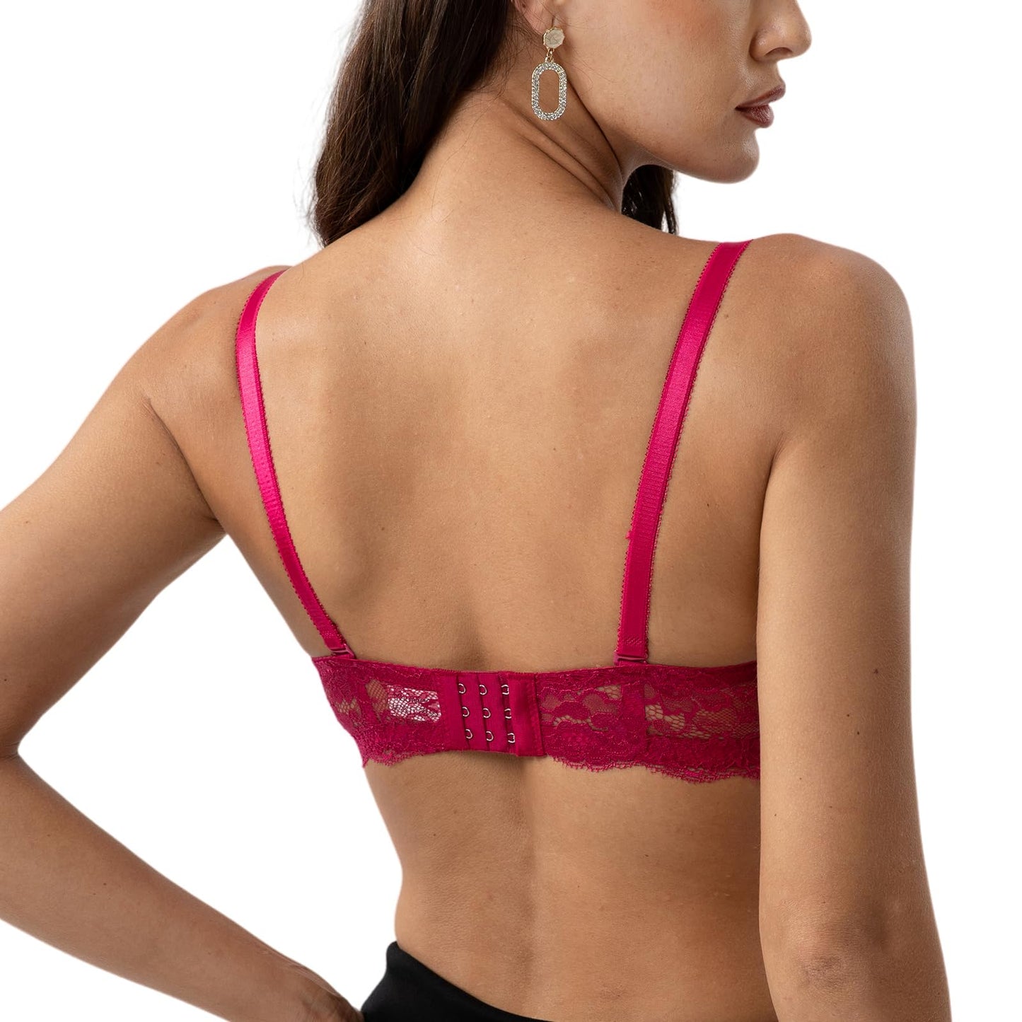 YooMee Push Up Bra for Women,Lace Bras with Underwire Cups,Comfort Padded T-Shirt Bra Add One Cup Black
