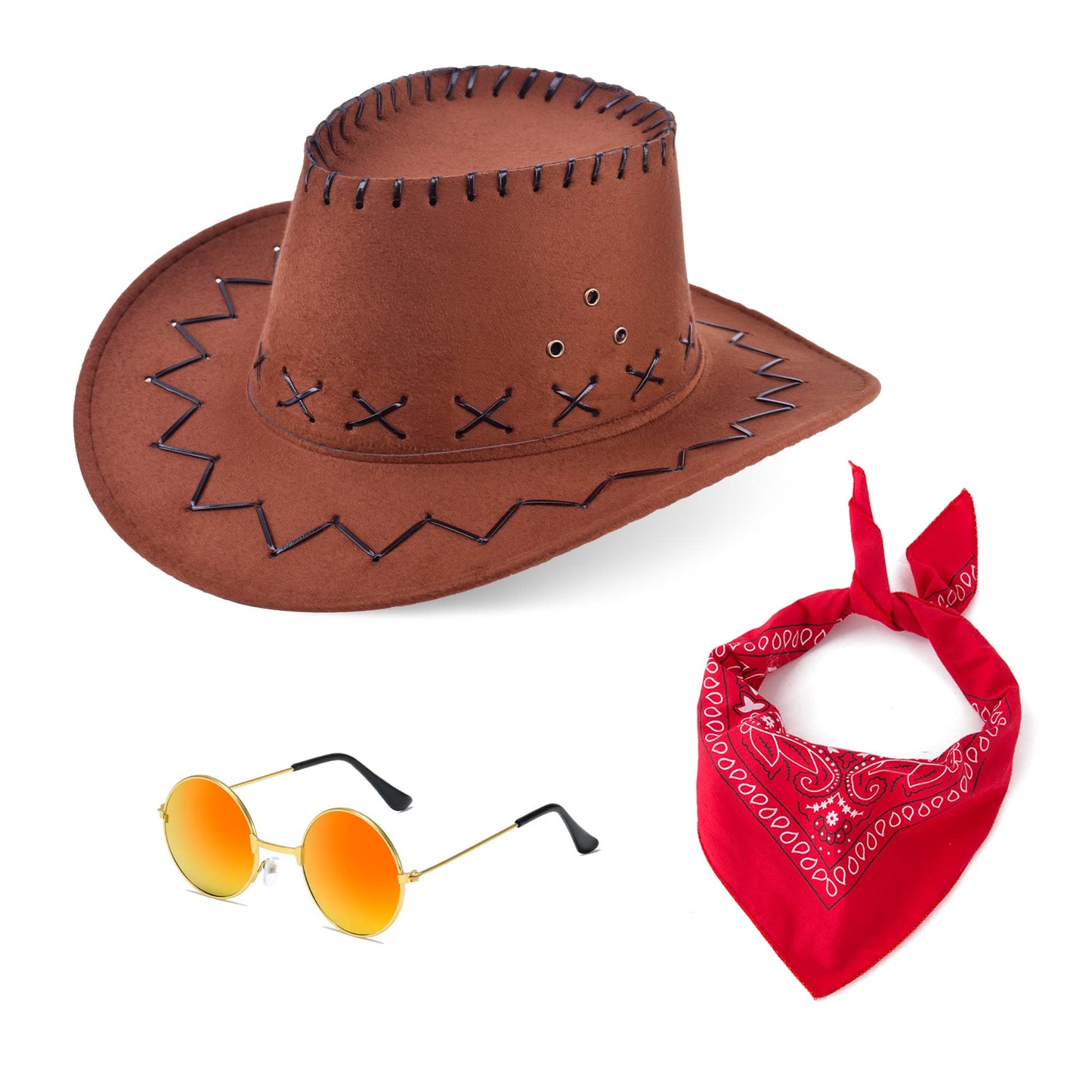 ZZIHAN Kids Cowboy Costume Chaps Vest for Boys Role Play Cowboy Cowgirl Hat Bandanas Sunglasses Dress up Accessories for Toddlers Boys Girls Birthday Party Halloween Christmas Cosplay Gift 3-5T