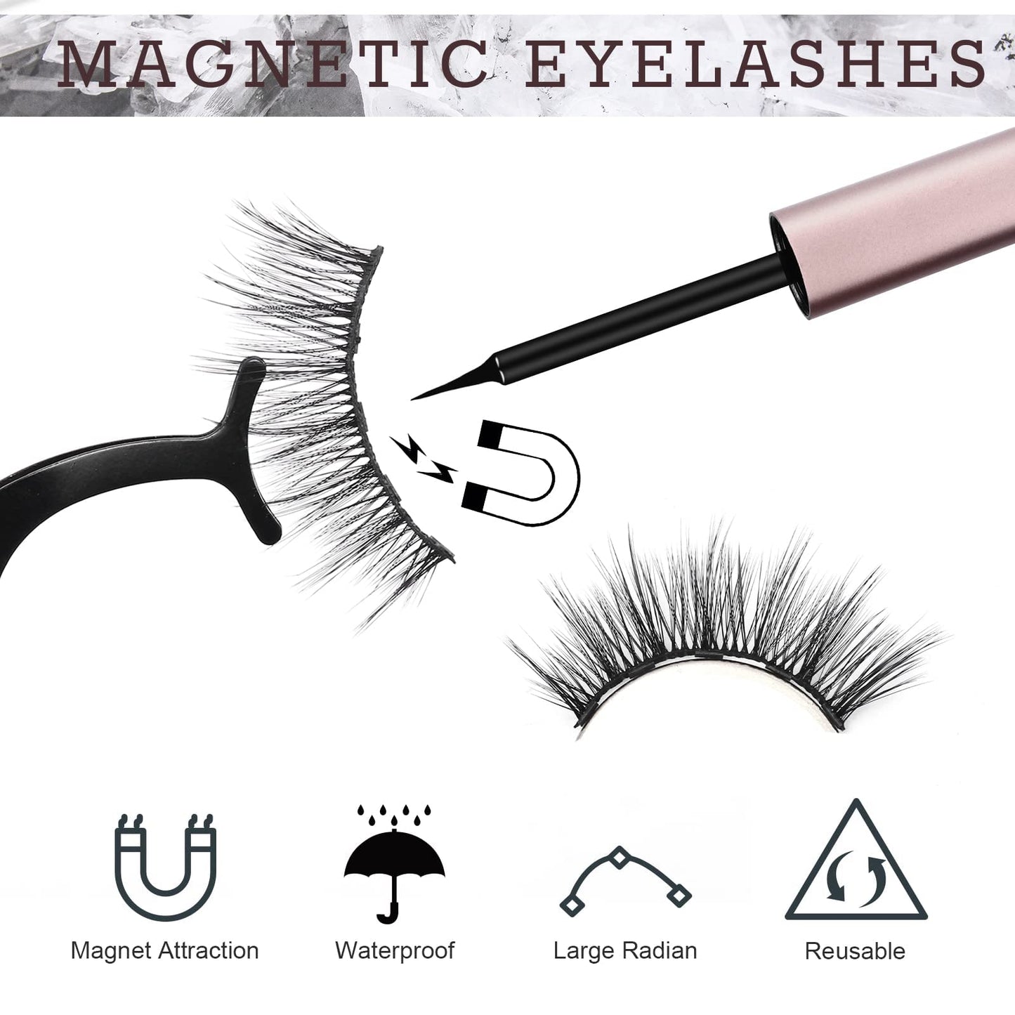 20 Kinds of 3D 5D Magnetic Eyelash Kit with Different Density, Magnetic Eyelashes with 4 Eyelash Glue and 2 Tweezers, for Women and Girls Natural Look No Glue Needed