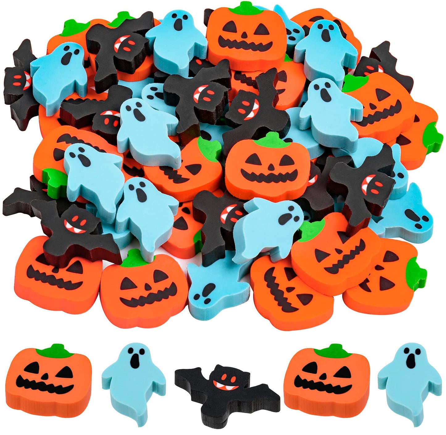 YGAOHF 60 Pack Mini Erasers - Cute Halloween Pumpkin Ghost Bat Erasers, Trick or Treat Party Favors, Halloween Decorations