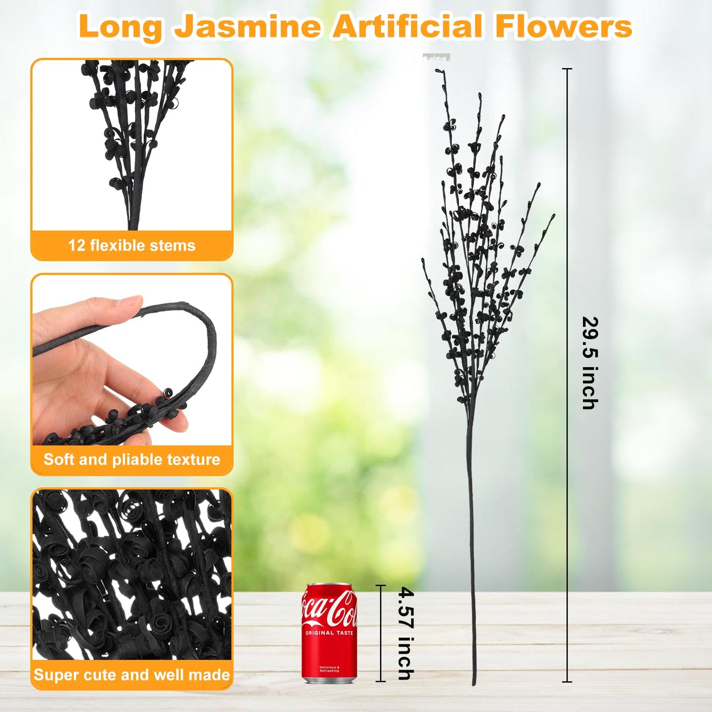 Wootkey 5pcs 29.5" Faux Jasmine Artificial Flowers Tall Black Floral Branches for Home Wedding Vase Filler Party DIY Decoration Halloween Flowers