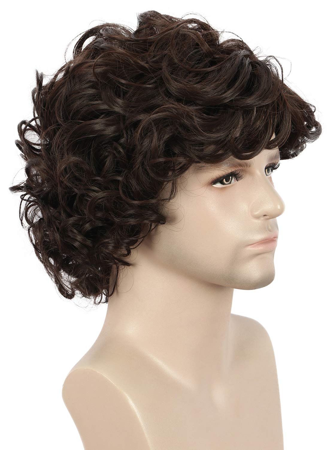 yuehong Mens Short Curly Brown Wig Anime Cosplay Wigs Halloween Cosplay Costume Hair Wig