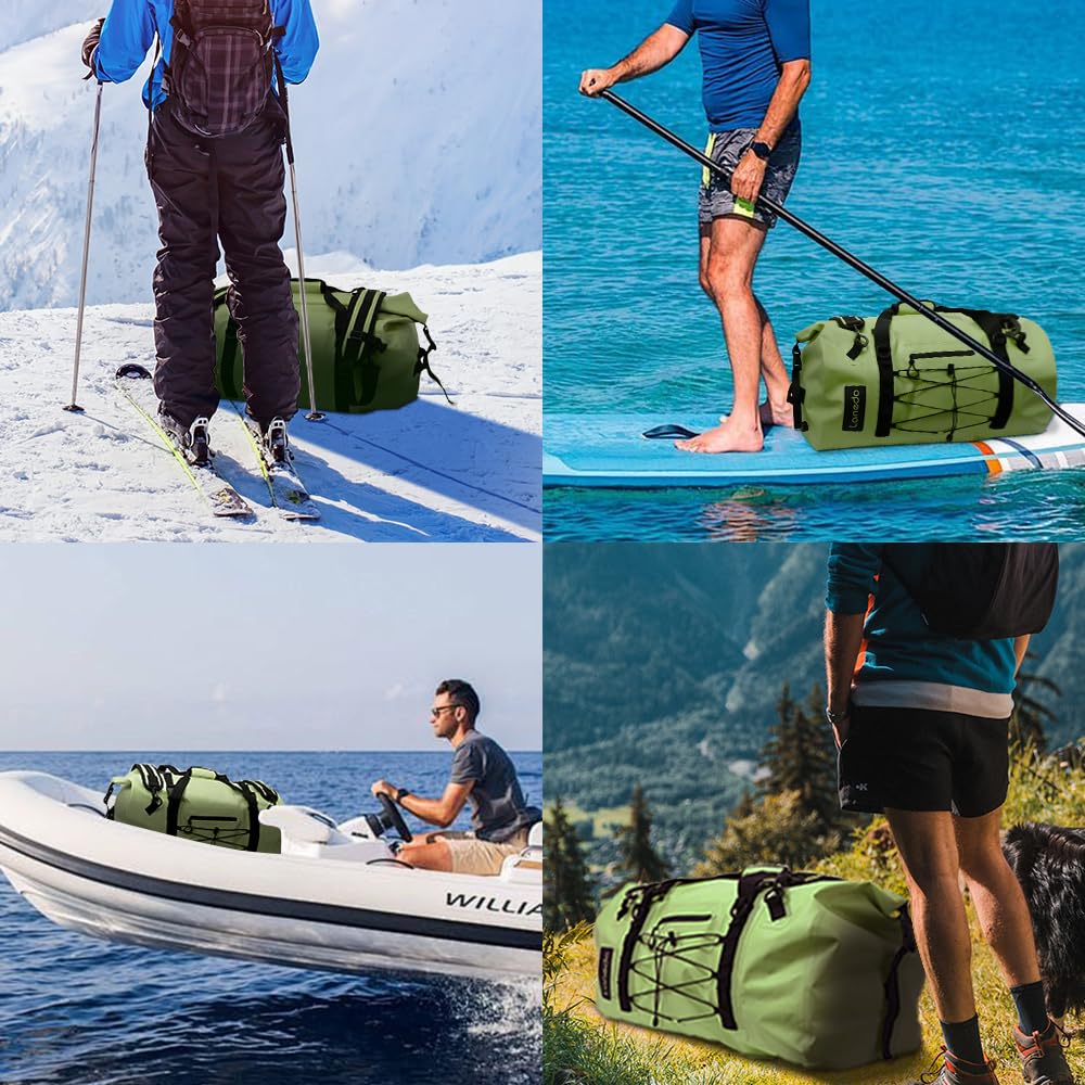 Lanedo 80L Dry Bag Large Waterproof Bag Roll-Top Heavy Duty Fishing Duffel Bag with Durable Straps & Handles for Kayaking Paddle boarding Boating Rafting Fishing Canoeing Camping (Green)