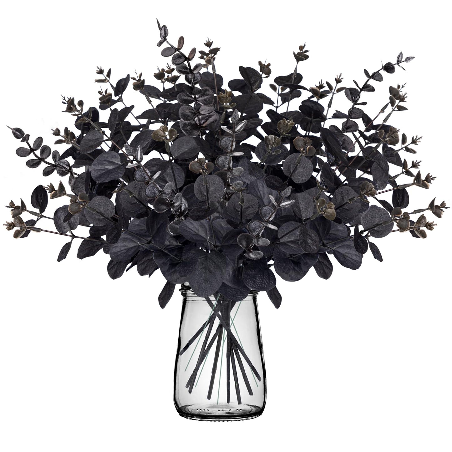 Yen Jean 20PCS Black Halloween Decor Artificial Flowers Bulk - Eucalyptus Stems Branches Decorations for Table Indoor Centerpieces Party Supplies