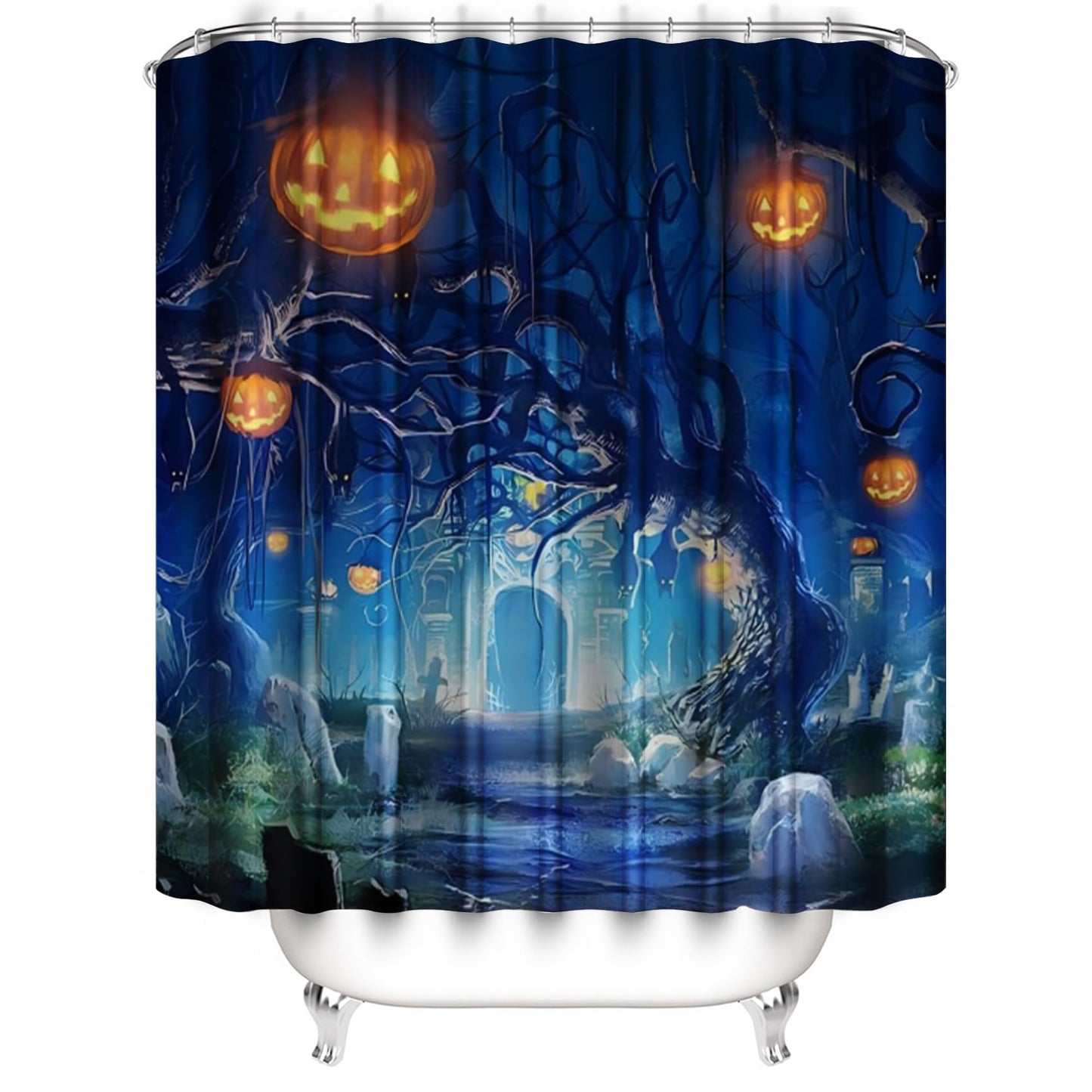 Yddsky 4 Pcs Halloween Shower Curtain Set with Rugs Toilet Lid Cover,Bloody Hand Shower Curtain with 12 Hooks for Bathroom Set Decor Horrible Halloween Bathroom Decor Theme