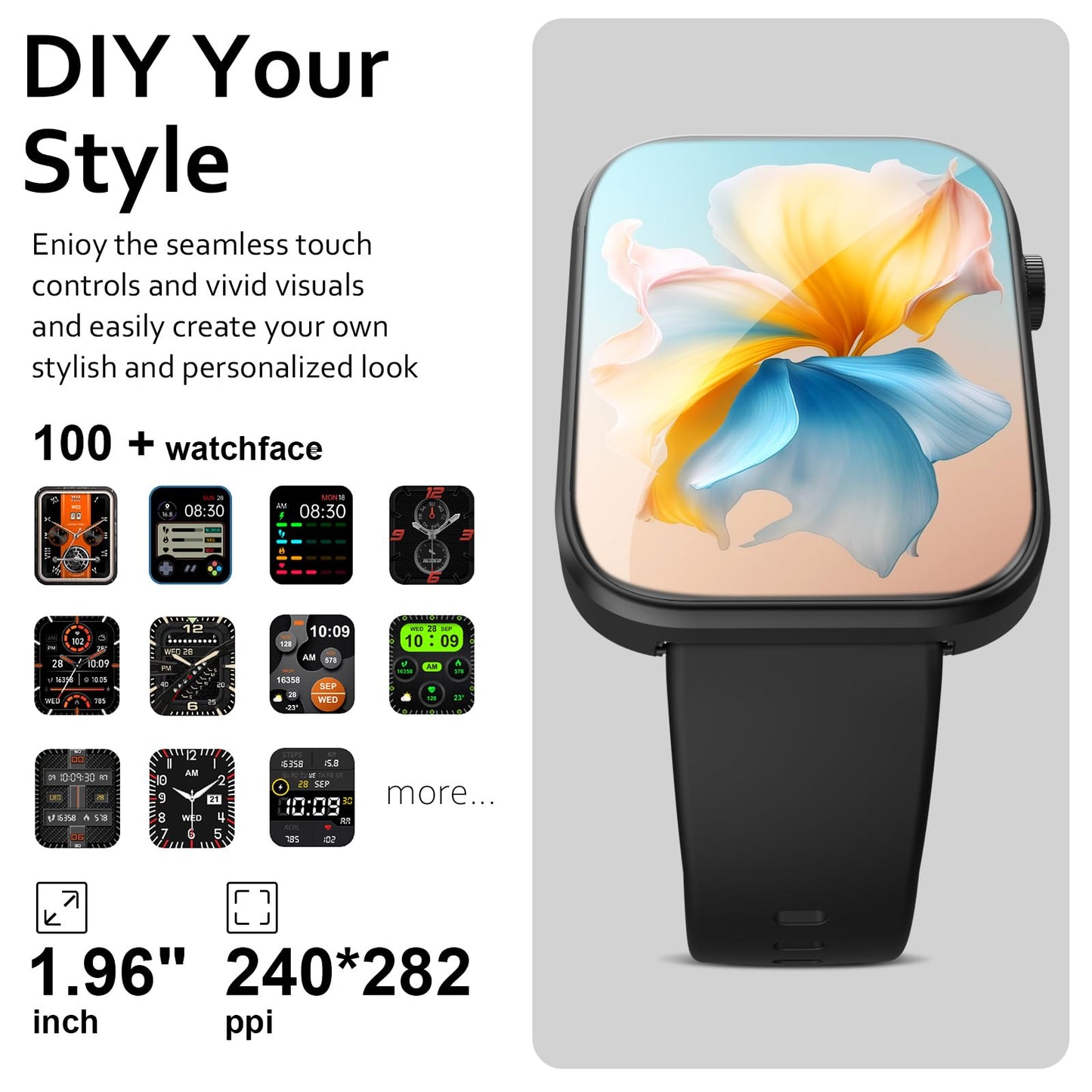 LOJUSIMEH Smart Watch(Answer/Make Call), 1.96" Smart Watch for Men Women IP68 Waterproof, Smartwatch for Android iOS with 100+ Sport Modes, Fitness Tracker, Heart Rate Sleep Monitor, AI Voice