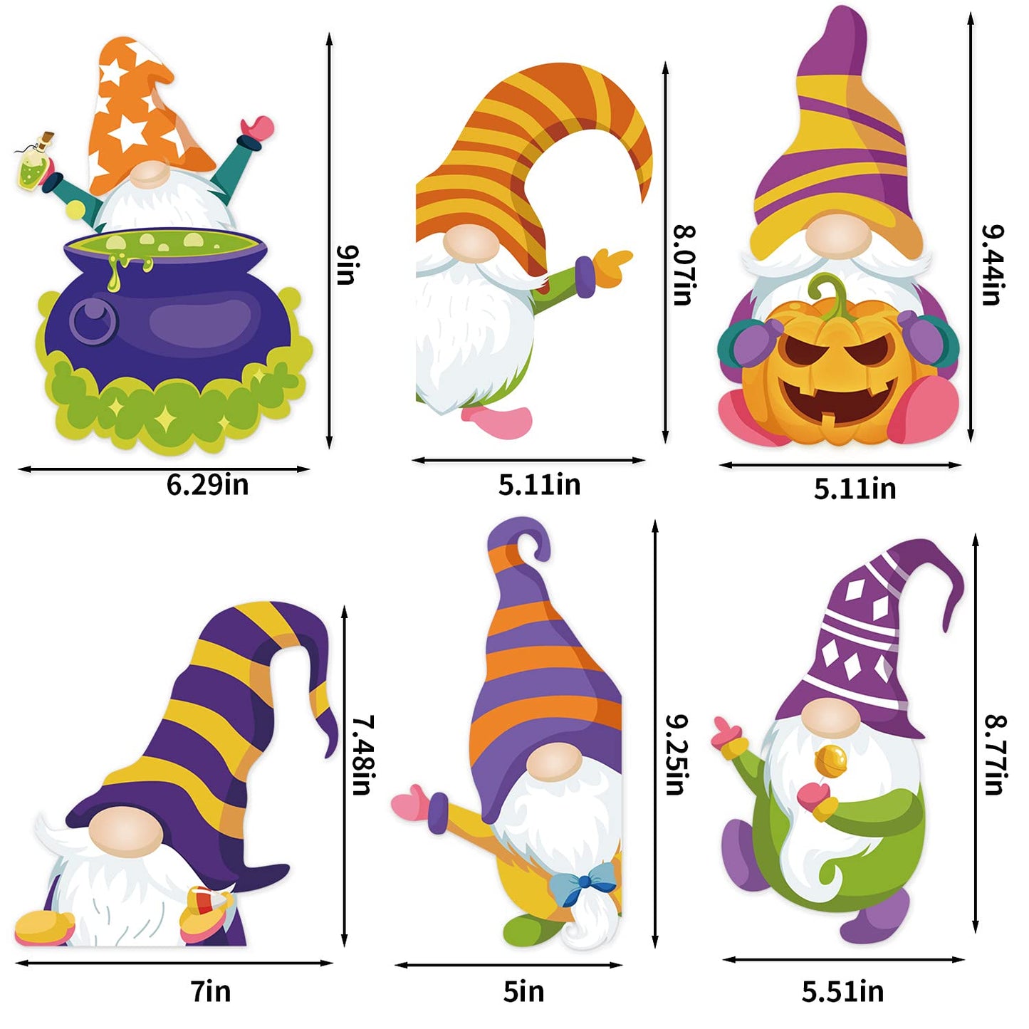 LOKIPA Halloween Gnome Window Clings Decals Decorations, 8 Sheets Window Stickers for Halloween Windows Glass Decorations