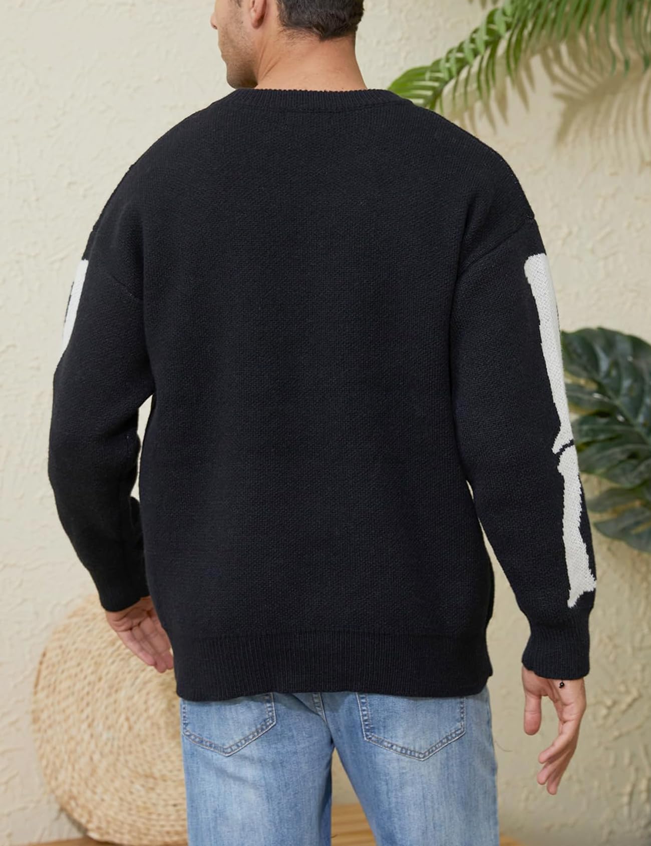 Yimoon Men Sweaters Oversized Graphic Casual Cable Knitted Jumper Pullover Cute Unisex Crewneck Retro Couple Tops (B-Black-M)
