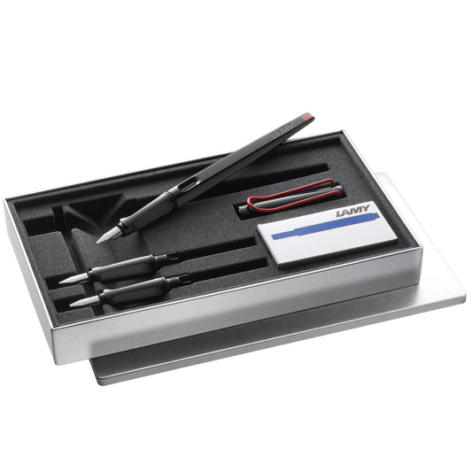Lamy joy black calligraphy fountain pen set - fountain pen with 3 different nibs (1.1/1.5/1.9 mm) - calligraphy pen with ribbon nib & ergonomic grip - incl. 5 T 10 blue ink cartridges
