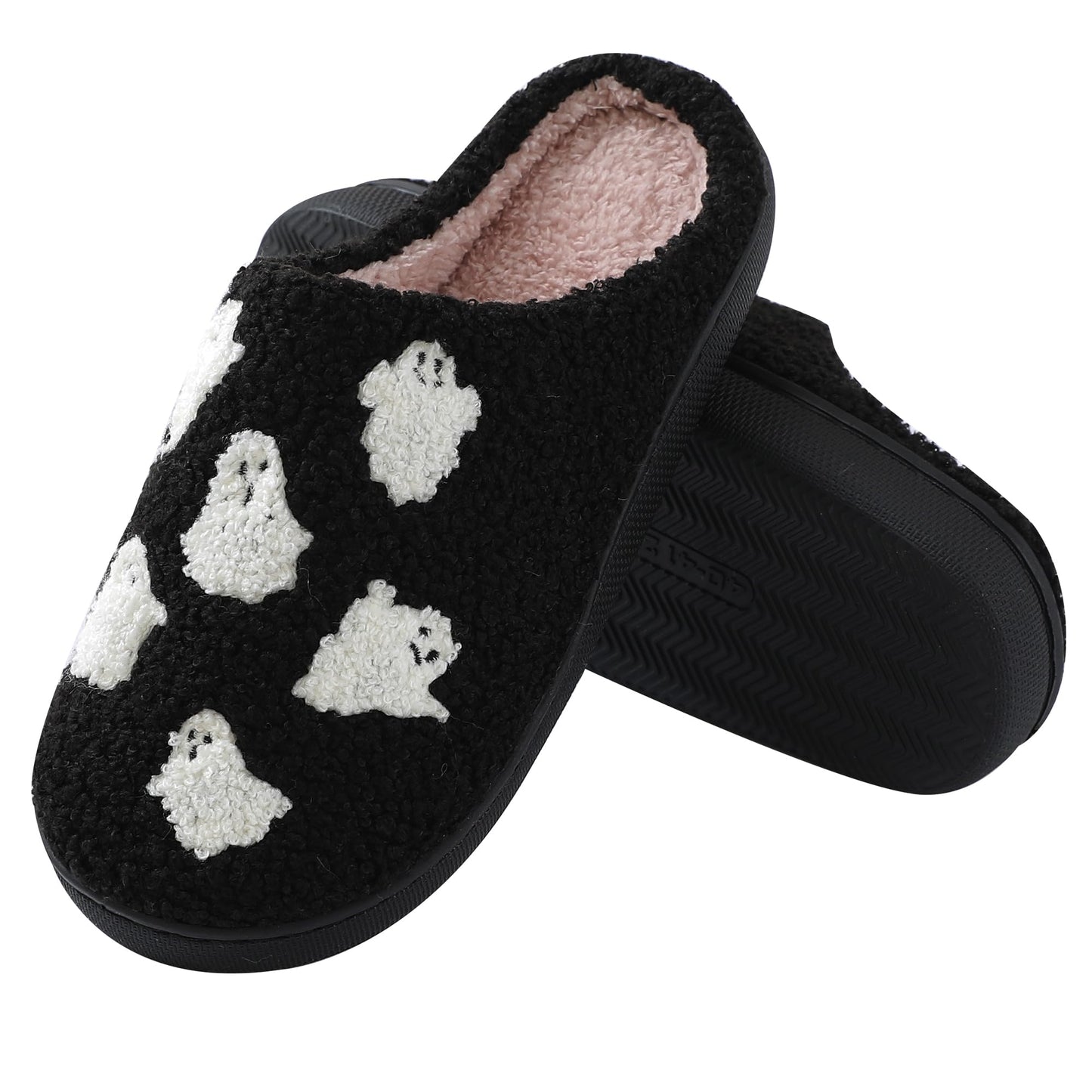 Zuiyisu Halloween/Christmas Slippers for Women Men, Soft Plush Fuzzy Winter holiday slippers, Retro Cozy House Slippers, Comfy Bedroom Indoor Outdoor Shoes, Halloweenghost