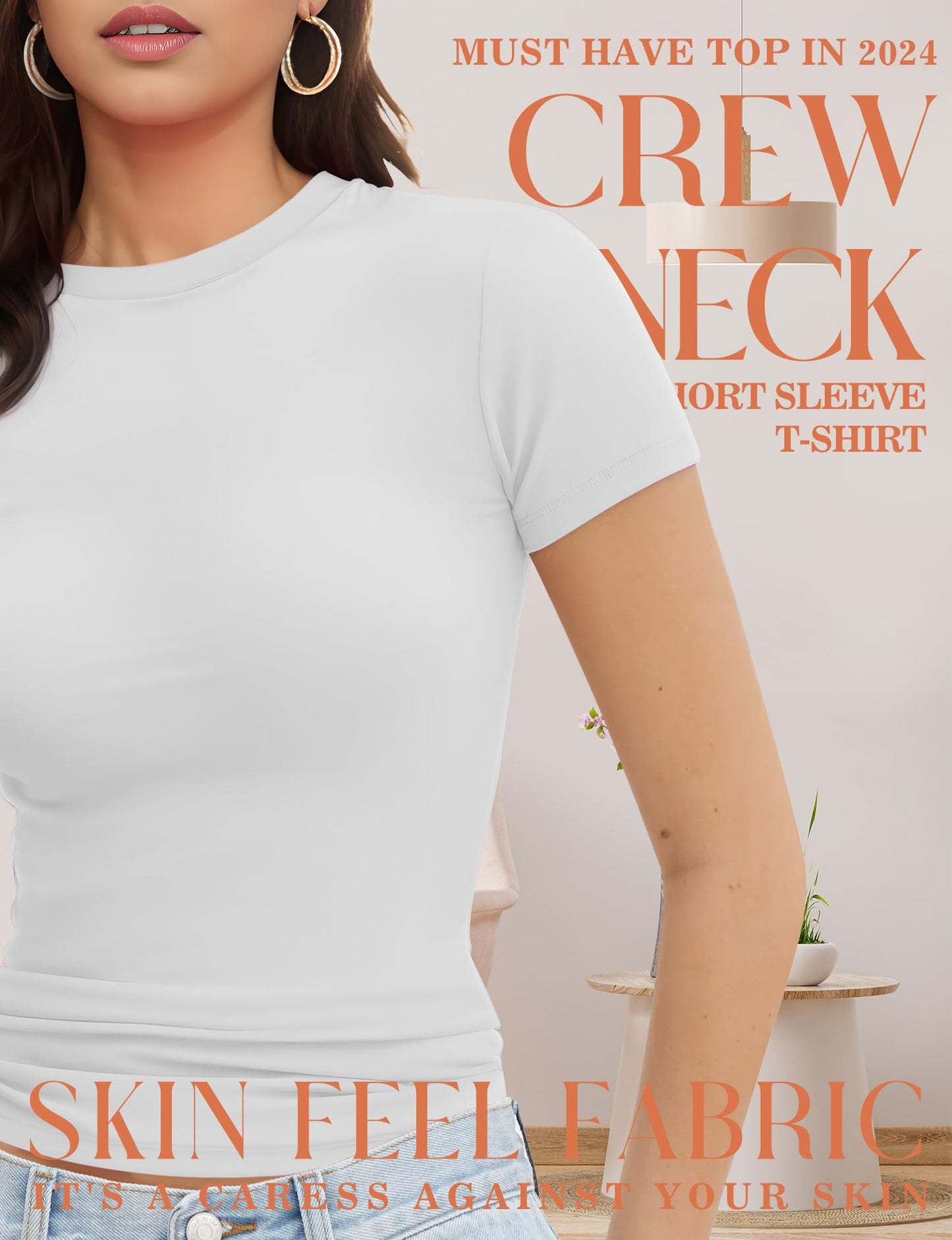 Womens Casual Basic Crop Tops Summer Autumn White Black Short Sleeve Crew Neck T Shirts Slim Fit Tees Plain Going Out Y2k Plain Cute Tops Tight Fitted Compression Baby Tee Shirts Trendy Clothes 2025