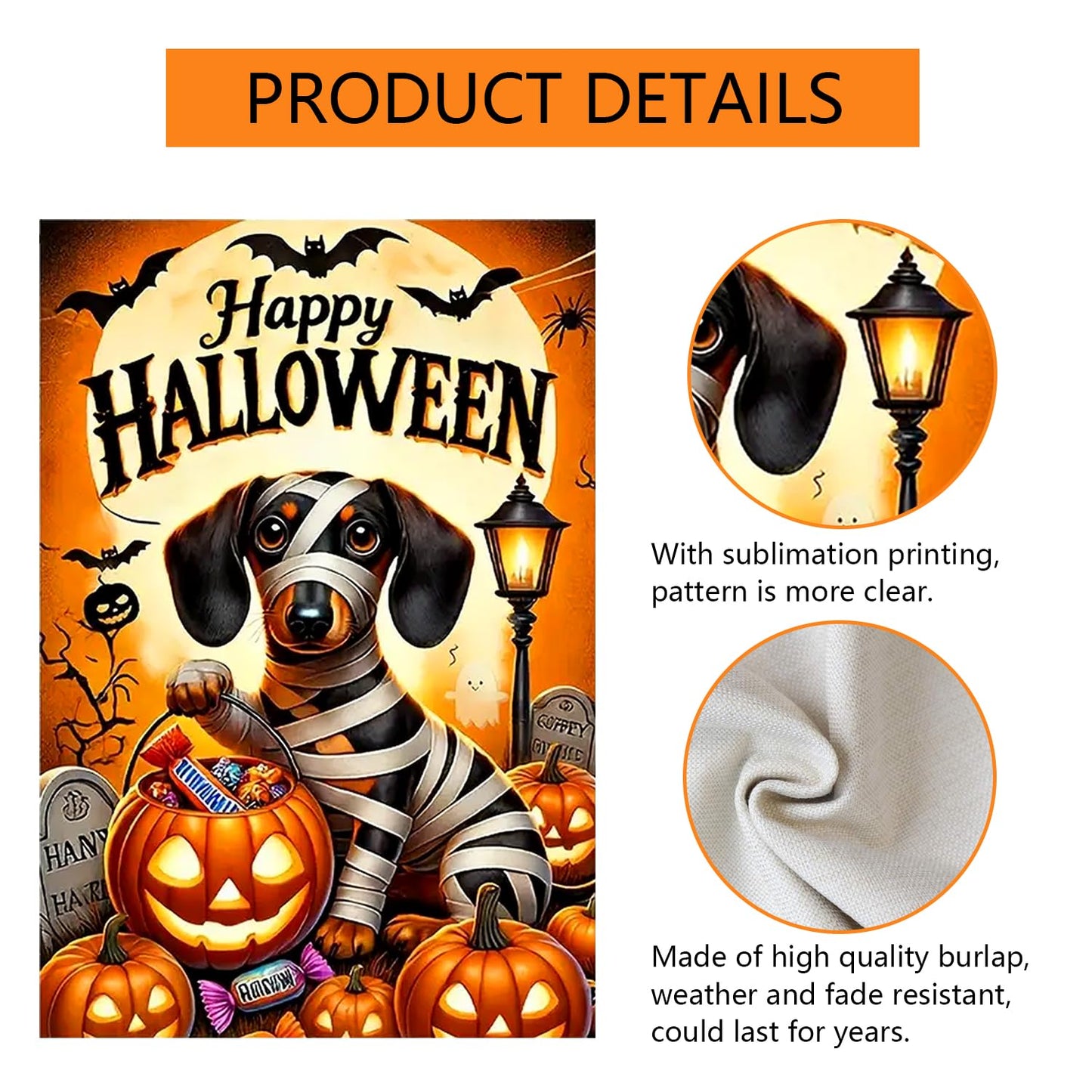 YBHWOGI Halloween Dog Garden Flag 12x18 Inch Double Sided Pumpkin Garden Flag Halloween Decorative Yard Flag for Outside, Patio, Porch and Lawn