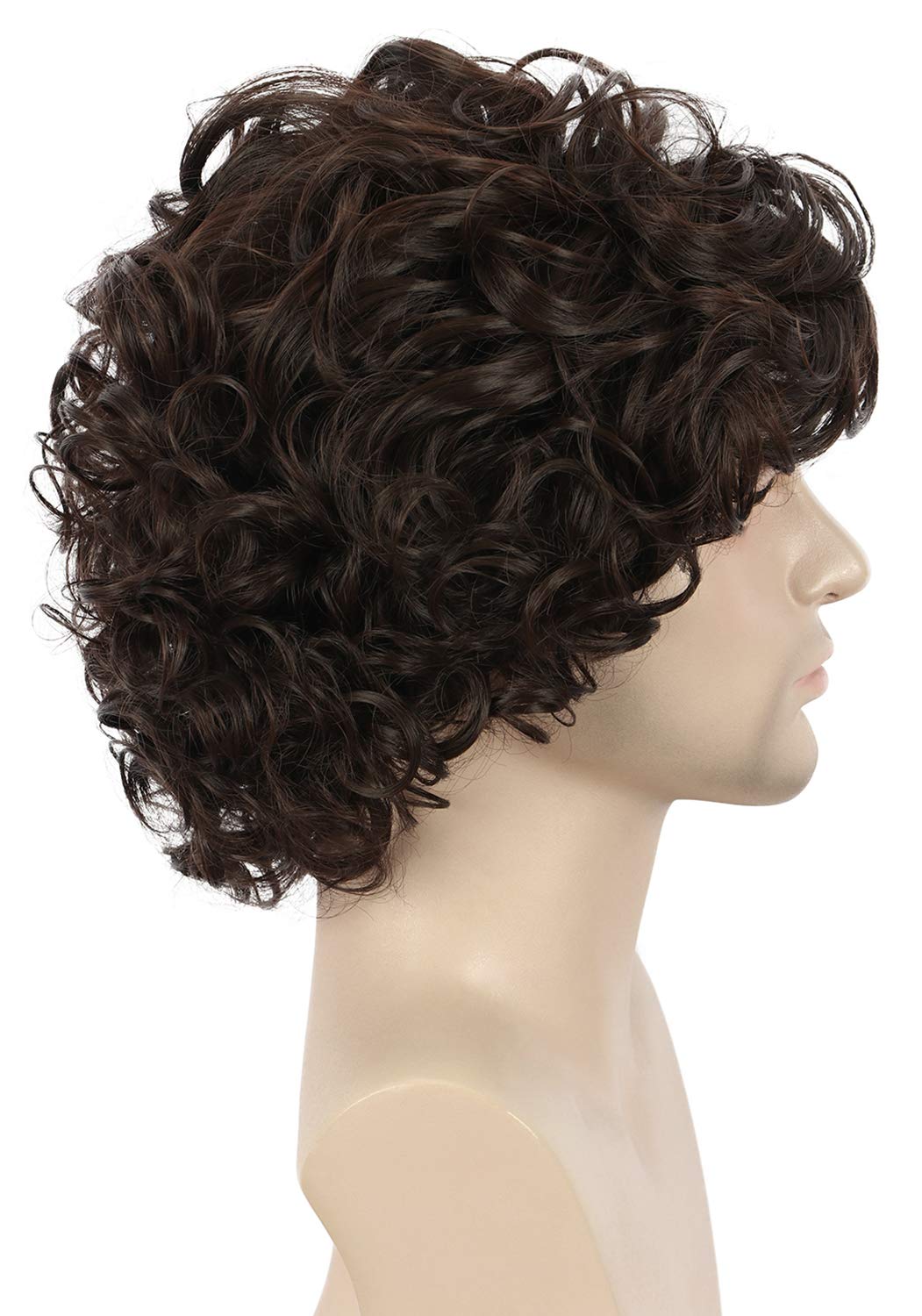 yuehong Mens Short Curly Brown Wig Anime Cosplay Wigs Halloween Cosplay Costume Hair Wig
