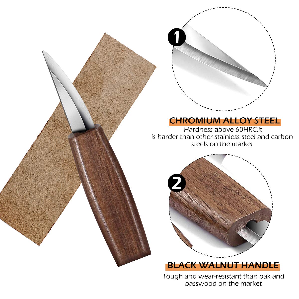 Wood Carving Tools Set,Detail Wood Knife,Hook Carving Knife Kit for Beginners,Trimming Knife for Spoon Bowl Cup Pumpkin Woodwork, Chip Carving Knife Kit,Square Handle Design(6pcs)