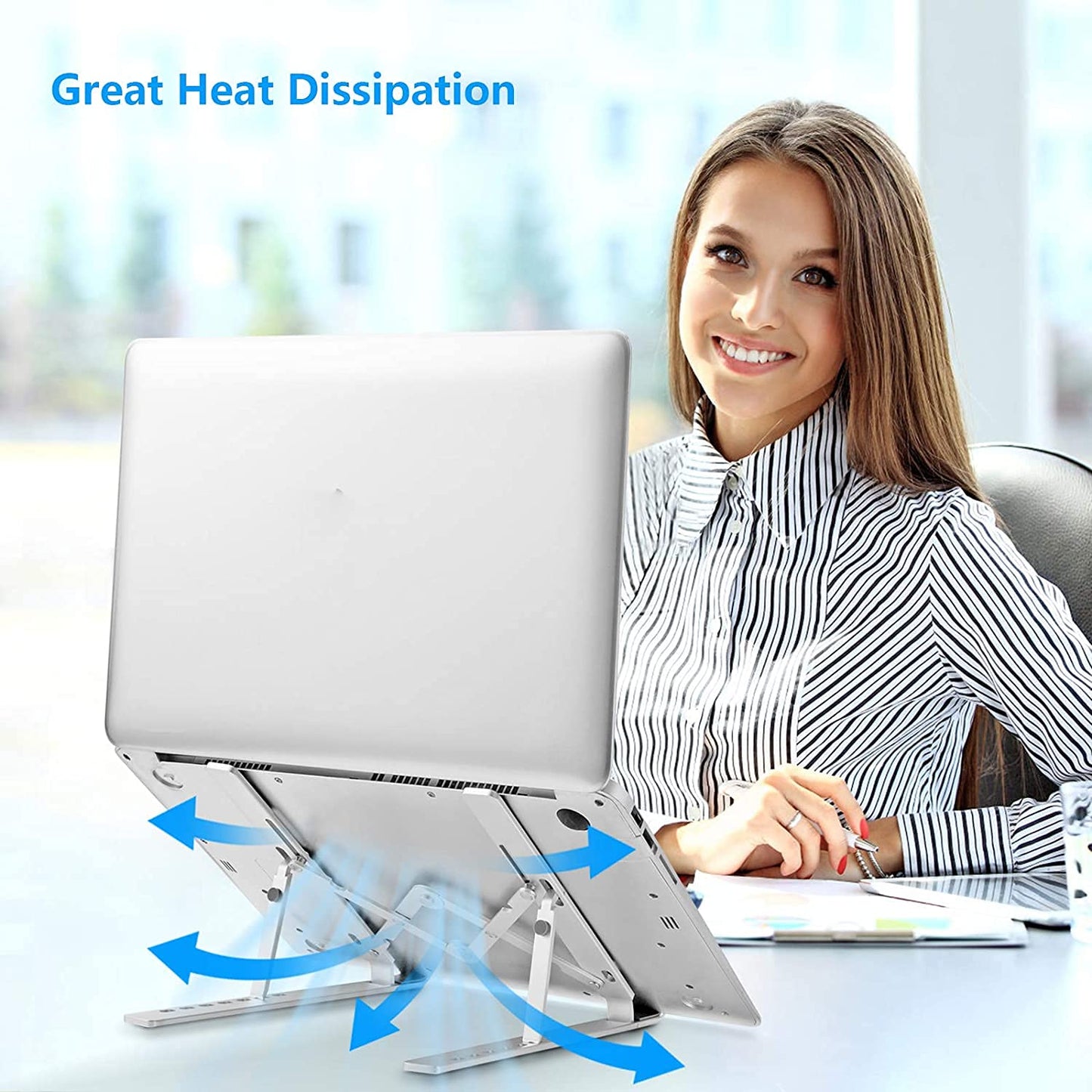 Laptop Stand for Desk, Ergonomic Design Adjustable Aluminum Foldable Portable Computer Stand, Compatible with MacBook Air Pro, HP, Lenovo, Dell, More 10-15.6”Inch and Tablets (Silver)
