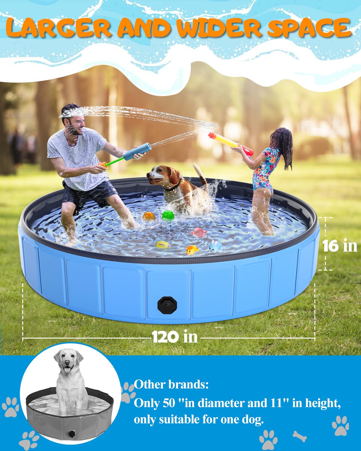 Instraella 120x20'' Extra Large Dog Pool Foldable Plastic Bathtub for Large Dogs,1mm Durable and Collapsible Pet Bathing Tub Portable Outside Swimming Pool for Kiddie and Dogs