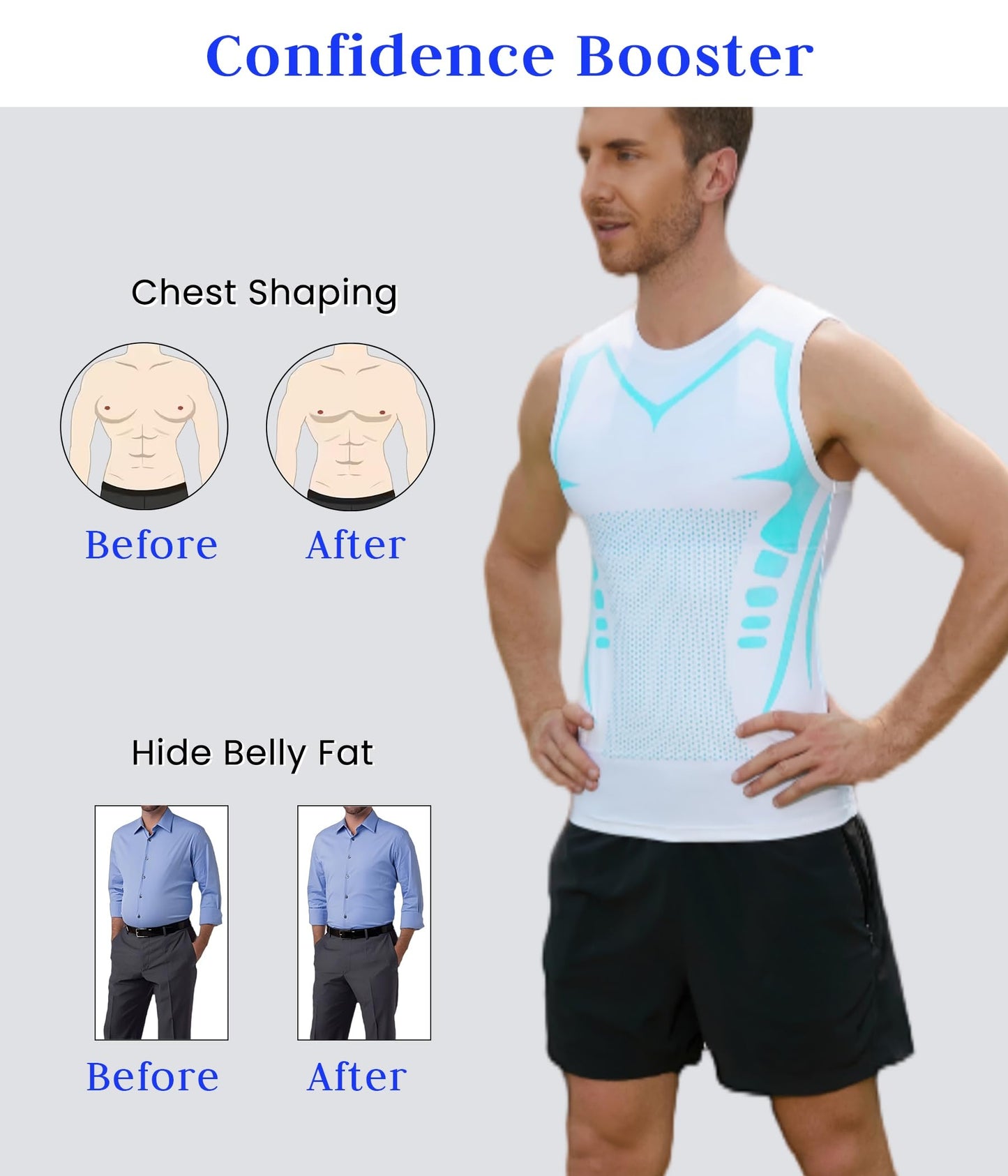 XINGCOOL Compression Shirt Men Slimming Body Shaper Vest Crewneck Workout Shirts Tummy Control Undershirts White