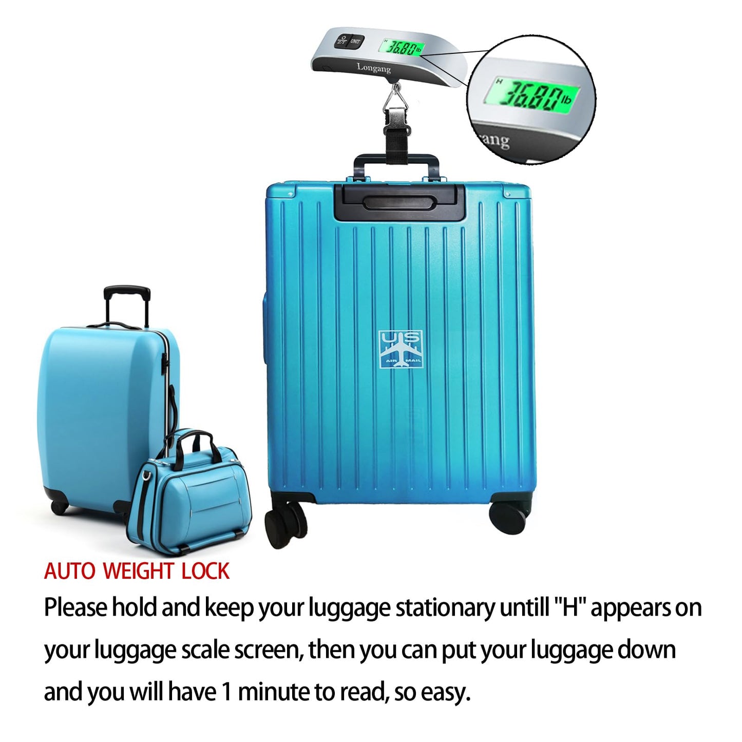 Longang Digital Hanging Luggage Scale with Backlit for Travel, Portable Handheld Suitcase Weight Scale with Hook, 110 Pounds, Battery Included