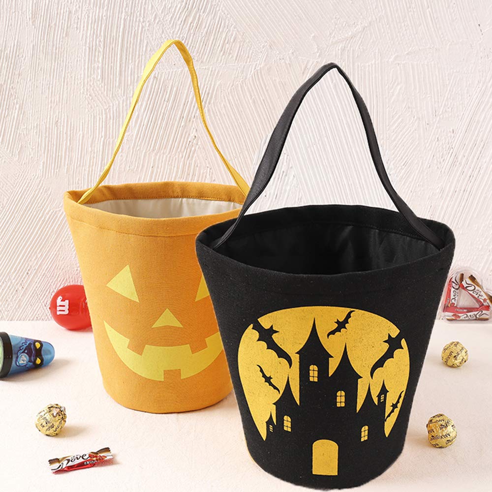 Zhenpony Halloween Trick or Treat Bag, Pumpkin Canvas Candy Tote Bucket Multipurpose Portable Collapsible Reusable Goody Bucket - Best Halloween Party Gifts