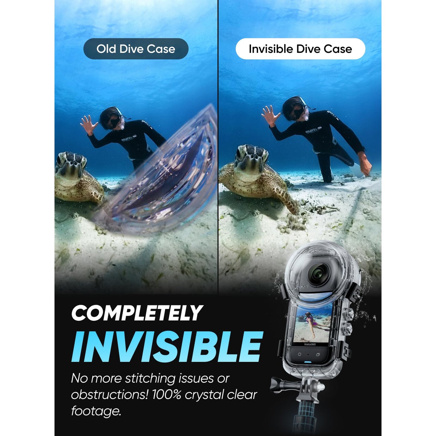 Insta360 X3 Invisible Dive Kit - Waterproof 5.7K 360 Action Camera, Dive Case, Selfie Stick, Dual 1/2" 48MP Sensors, Stabilization, 360 Horizon Lock, 4K Single-Lens, AI Editing