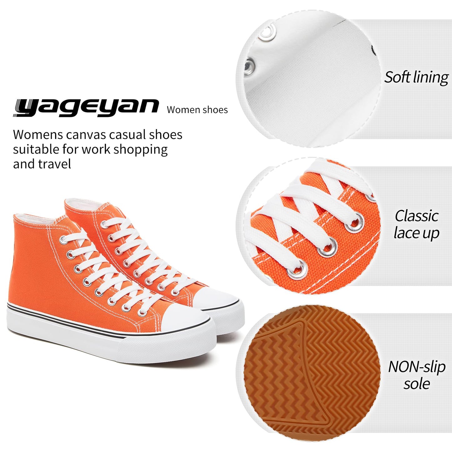 yageyan Womens High Top Canvas Sneakers Lace up Fashion Shoes for Women Casual Classic(ORANGE07)