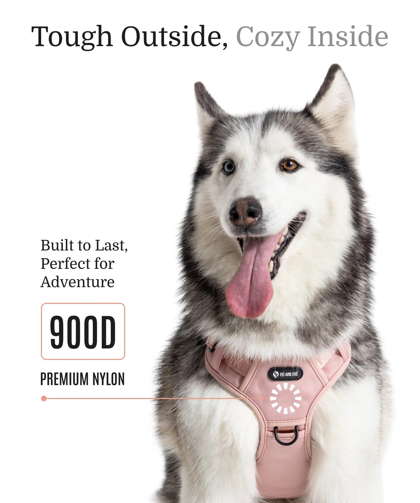 2025 New Edition, Fei & Eve MagEase Dog Harness - Patented Magnetic Buckles | 3-Point No-Pull Control | Heavy-Duty 900D Nylon | Dual Safety Handles | Breathable Mesh | Adjustable Fit | Medium, Pink