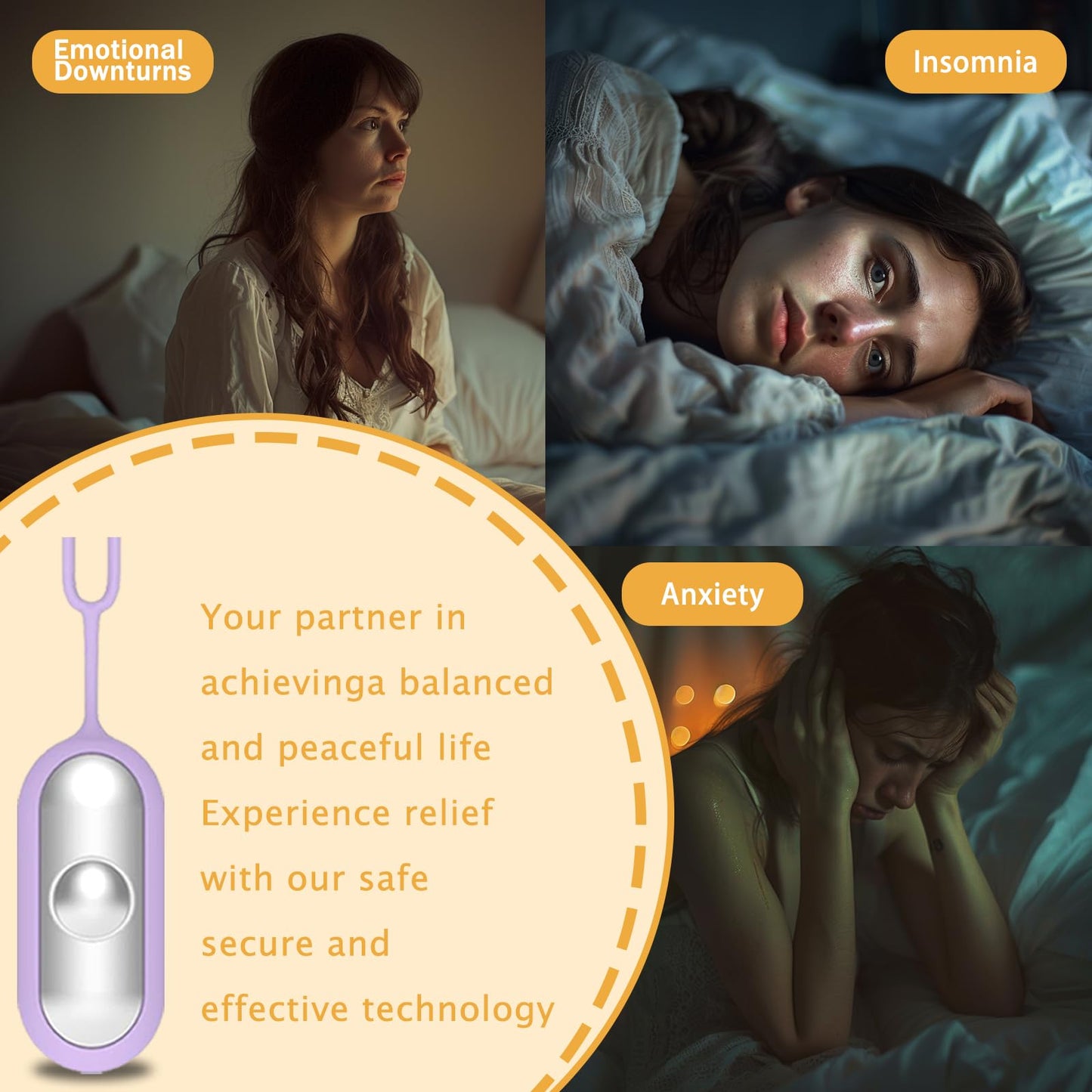 LANSIGOGBGS Sleep Instrument,Brain Massage Adjust Heart Rate,Headache Focus Attention,Small and Easy to Carry,Improve Deep Sleep (Purple)