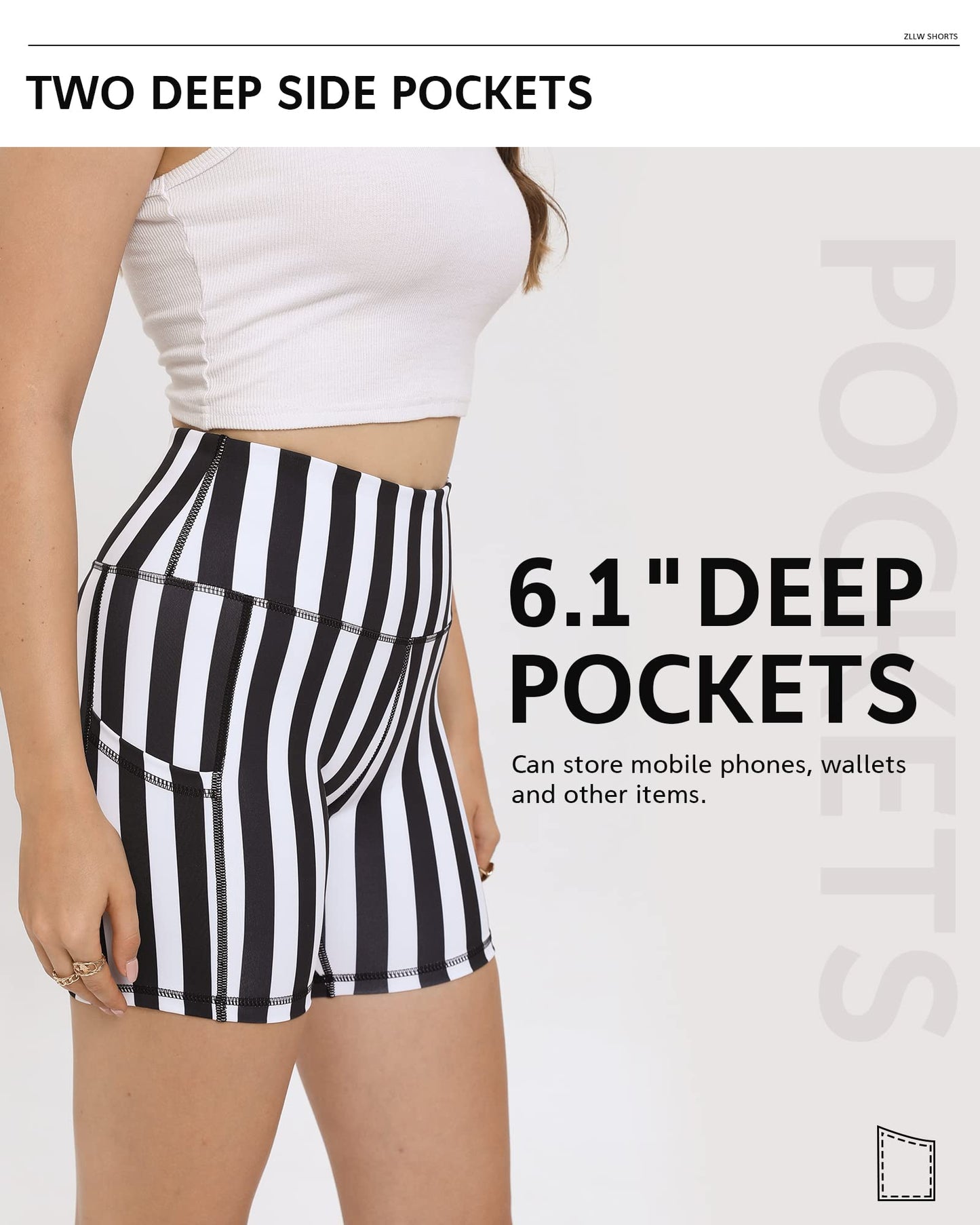 ZLLW Women's High Waist Cute Print Workout Yoga Shorts, 5 inch Striped Shorts with Pockets for Biker/Athletic/Gym/Running Small