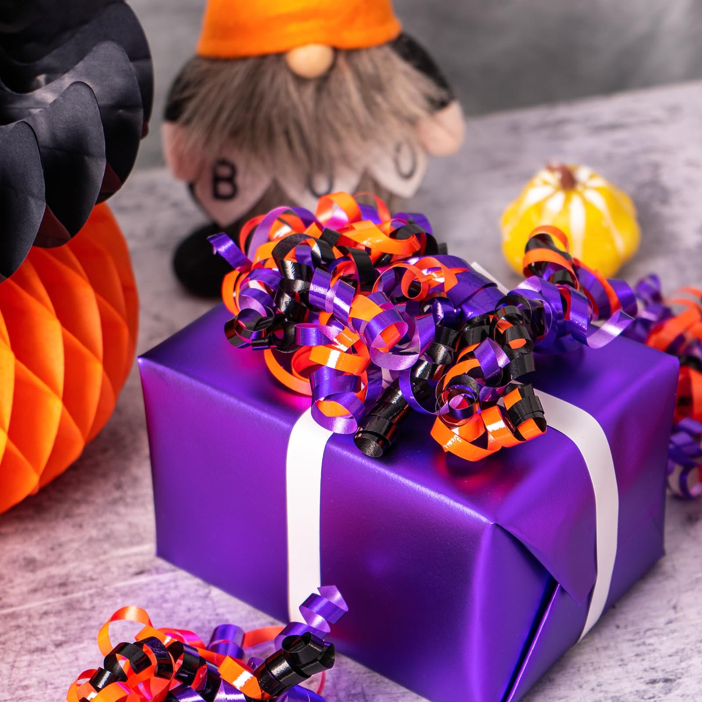 WRAPAHOLIC 12-Count Halloween Self-Adhesive Curly Bows Gift Wrap Accessory - Purple/Blac/Orange Curly Bows, Perfect for Halloween, Christmas, Birthday, Party Favors Decorations