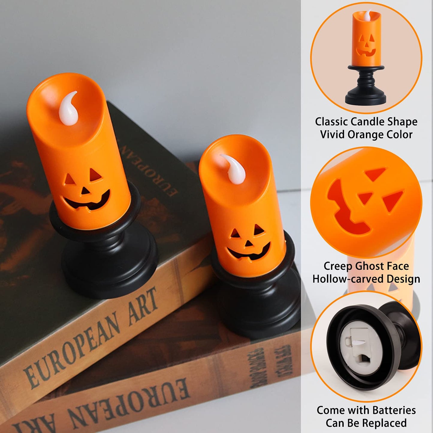 YBB 6PCS Pumpkin Candle Light, Orange Flameless Candle Lights LED Lamps Festival Decor Light for Halloween Party Table Centerpieces
