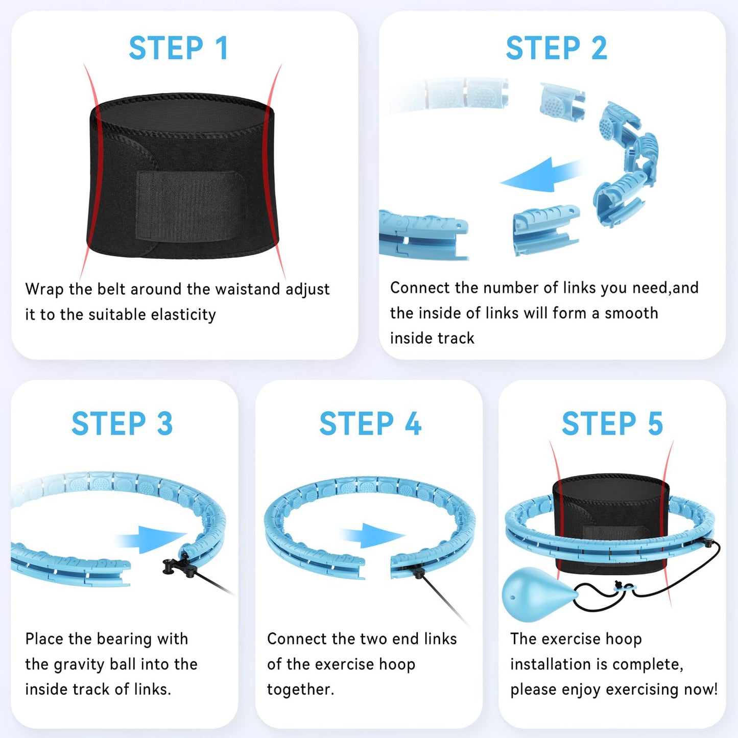 Infinity Weighted Hoop with Sweat Belt,Weighted Hula Hoop for Adults Weight Loss,Smart Waist Exercise Ring Infinity Fitness Hoop Plus Size,Waist Trimmer Workout Equipment for Women (Steady Blue)