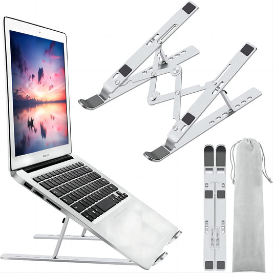 Laptop Stand for Desk, Ergonomic Design Adjustable Aluminum Foldable Portable Computer Stand, Compatible with MacBook Air Pro, HP, Lenovo, Dell, More 10-15.6”Inch and Tablets (Silver)