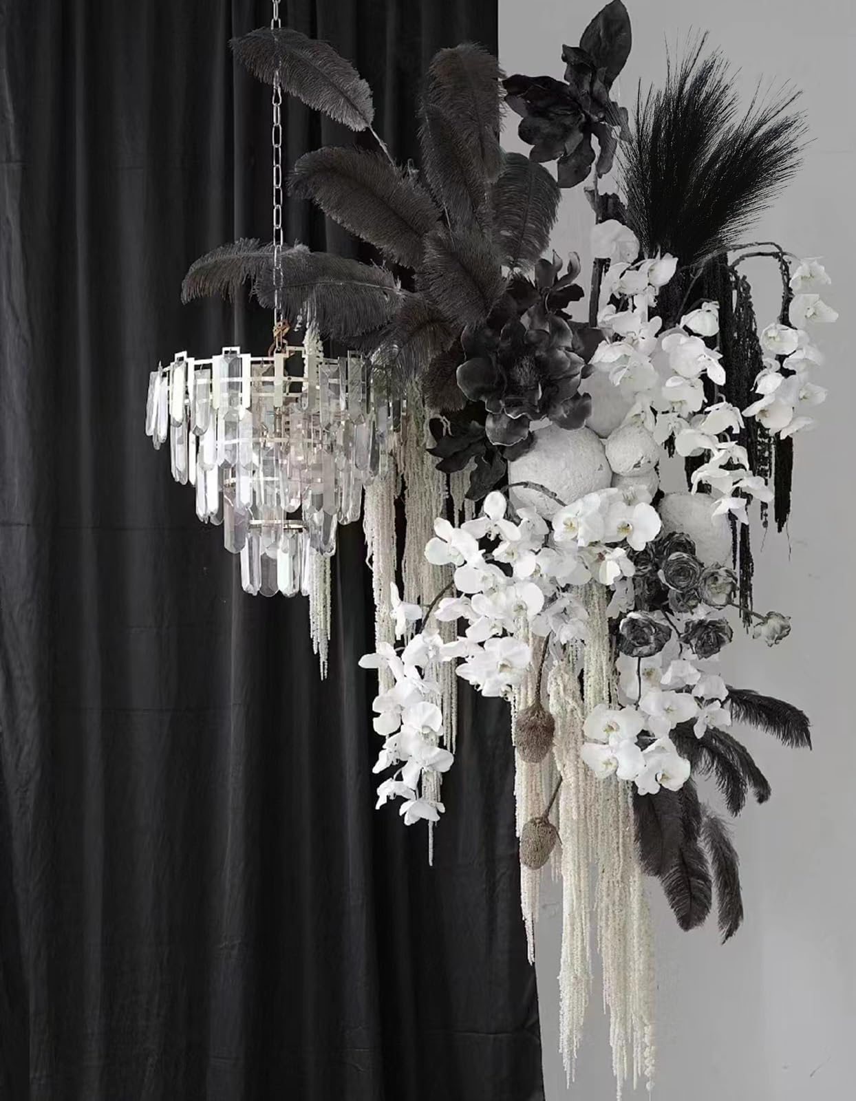 ZIFTY 6-Pcs 17" Black Pampas Grass Faux Pompas Fluffy Artificial Fake Flower Gothic Decor for Black Bathroom Decor Vase Filler Ins Style Modern Home Decor Halloween (Black)