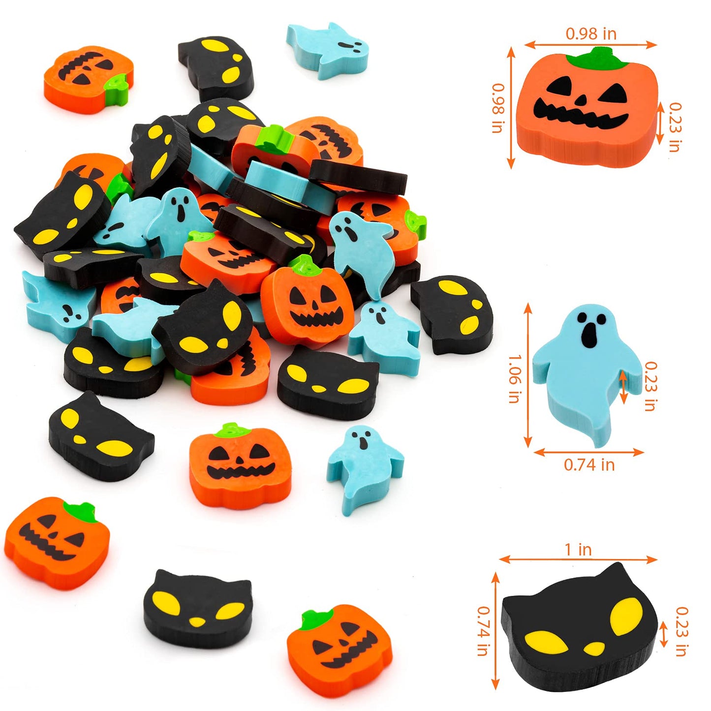 YGAOHF 60 Pack Mini Erasers - Cute Halloween Pumpkin Ghost Bat Erasers, Trick or Treat Party Favors, Halloween Decorations