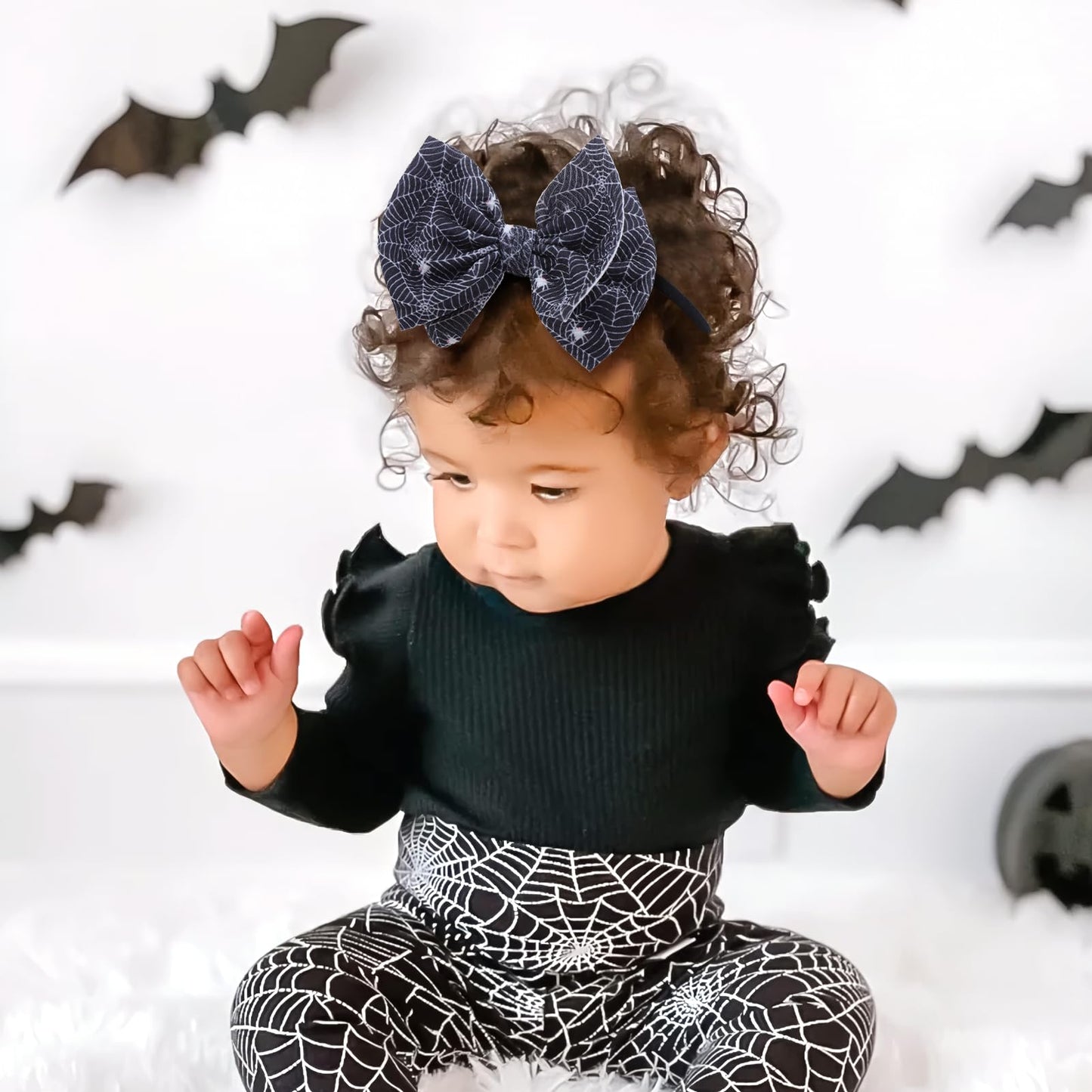 YanJie Halloween Bows for Baby Girls Elastic Nylon Headbands Toddler Girls Spider Hair Bows Ghost Hair Halloween Accessories Newborn