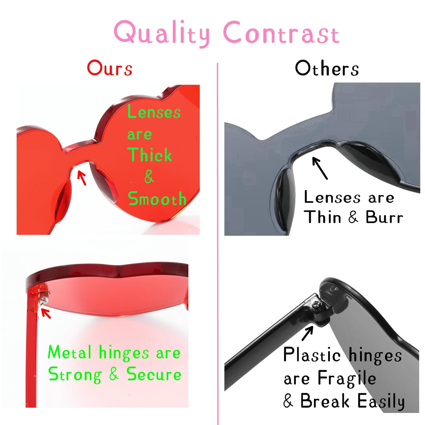 Yoela Heart Thick Oversized Rimless Sunglasses Transparent Heart Shape Eyewear Colorful Glasses Party Favors