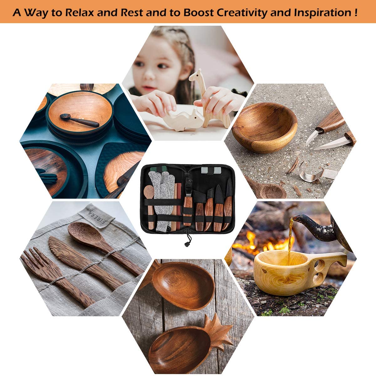 Wood Carving Tools Set,Detail Wood Knife,Hook Carving Knife Kit for Beginners,Trimming Knife for Spoon Bowl Cup Pumpkin Woodwork, Chip Carving Knife Kit,Square Handle Design(6pcs)